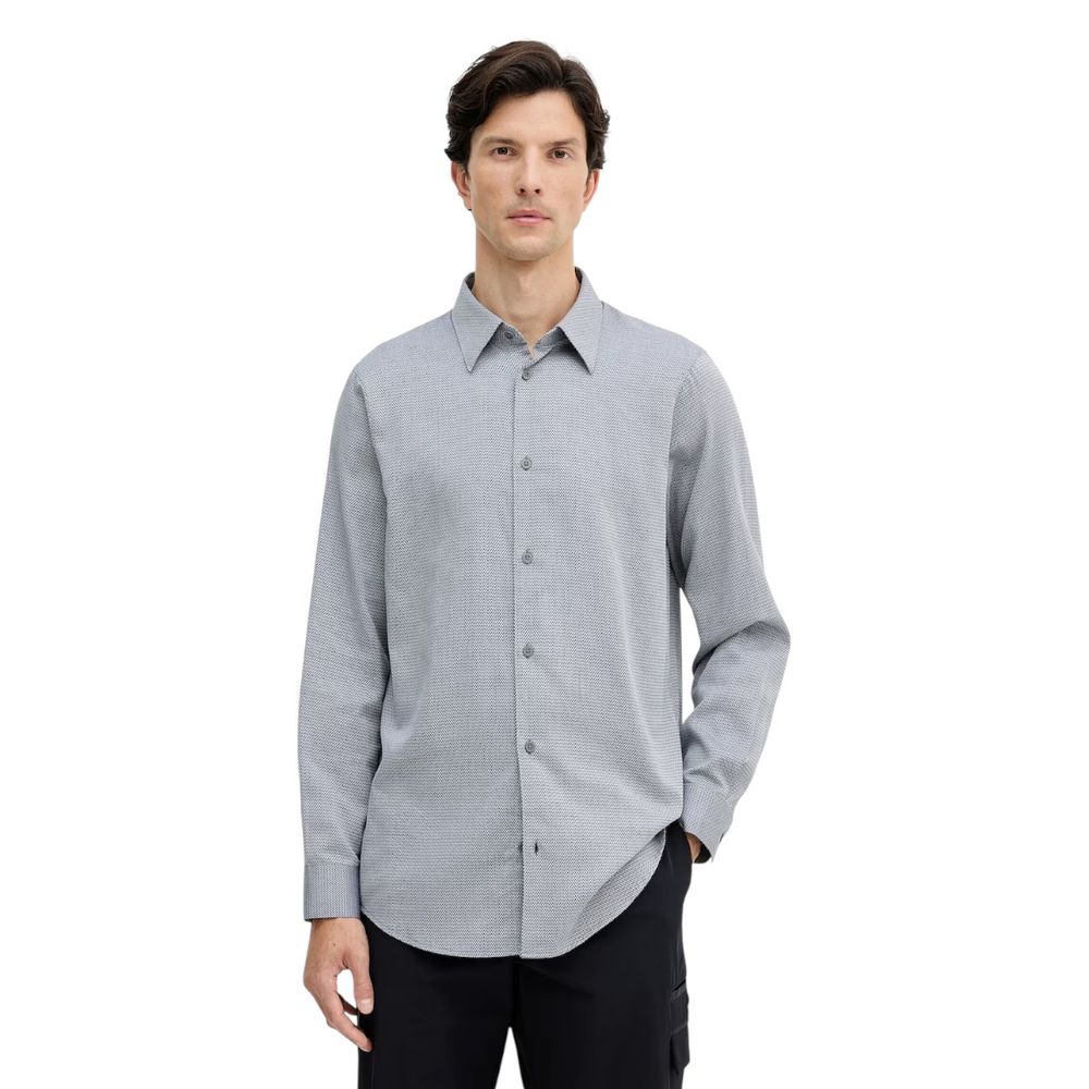 Chemise en coton noir et blanc Armani Exchange pour homme, col classique et manches longues, élégante et moderne.