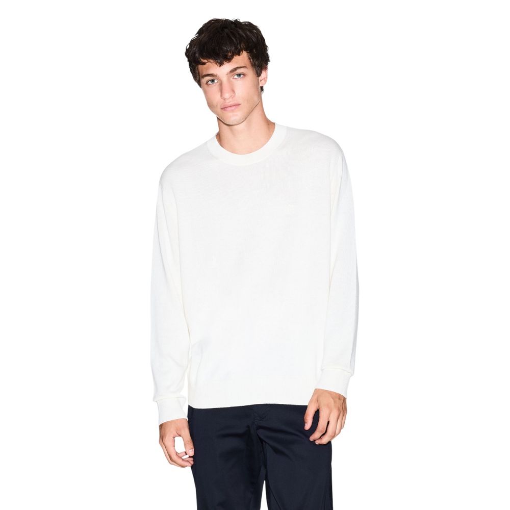 Sweatshirt en viscose crème Armani Exchange avec logo brodé, col rond et manches longues, vue de face.