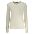 Pull femme Guess Jeans en viscose blanc, style décontracté avec col rond et manches longues, idéal pour un look confortable et chic.