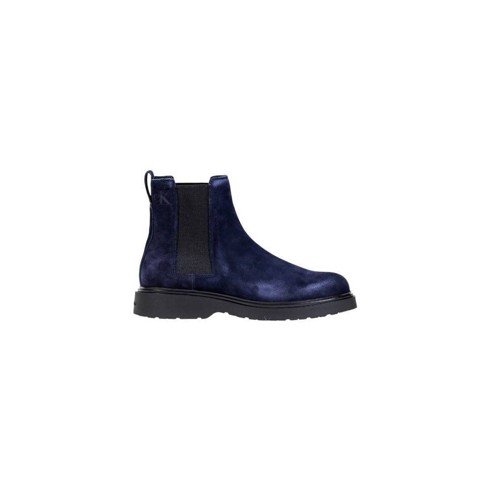Bottes Chelsea en suède bleu de Calvin Klein Jeans, avec semelle en cuir et design élégant.
