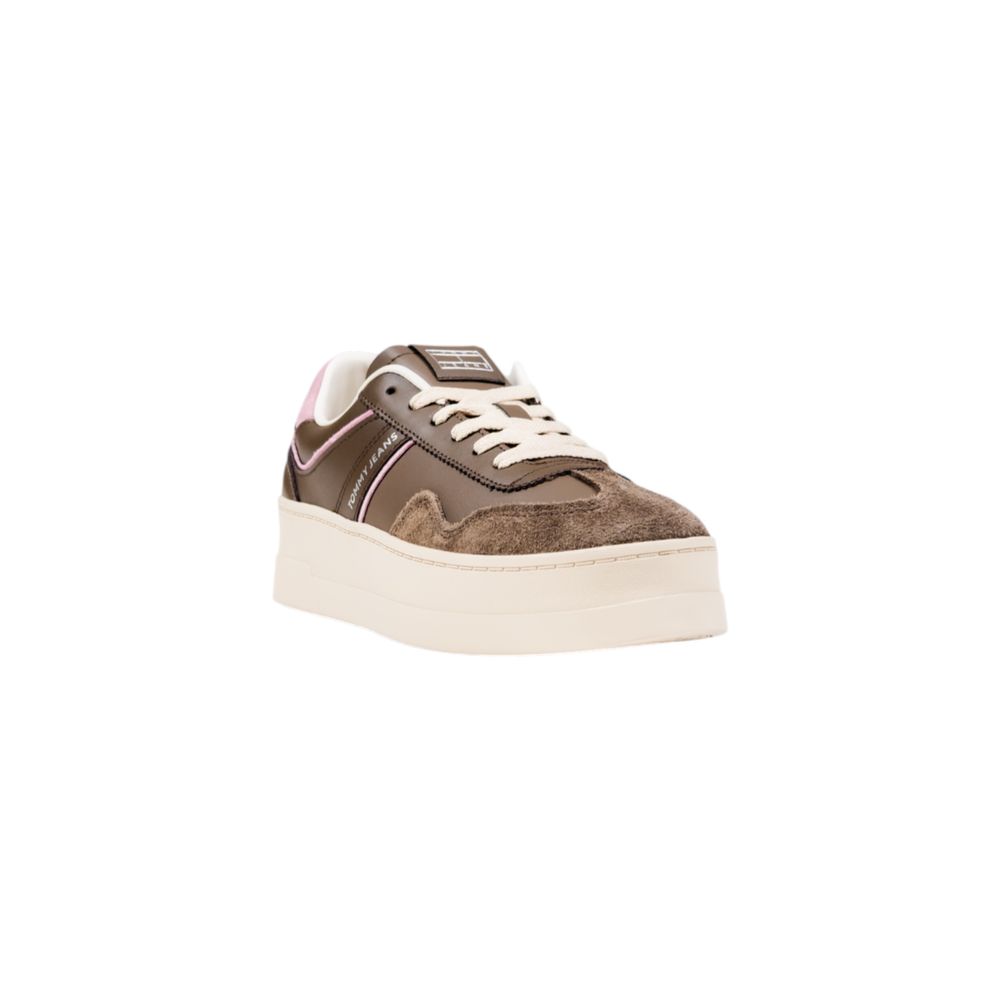 Chaussures Tommy Hilfiger Jeans en cuir synthétique marron, baskets en toile décontractées pour hommes.