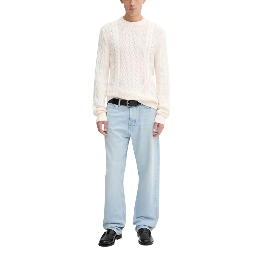 Sweatshirt Tommy Hilfiger Jeans en coton recyclé couleur crème, avec logo et design décontracté.