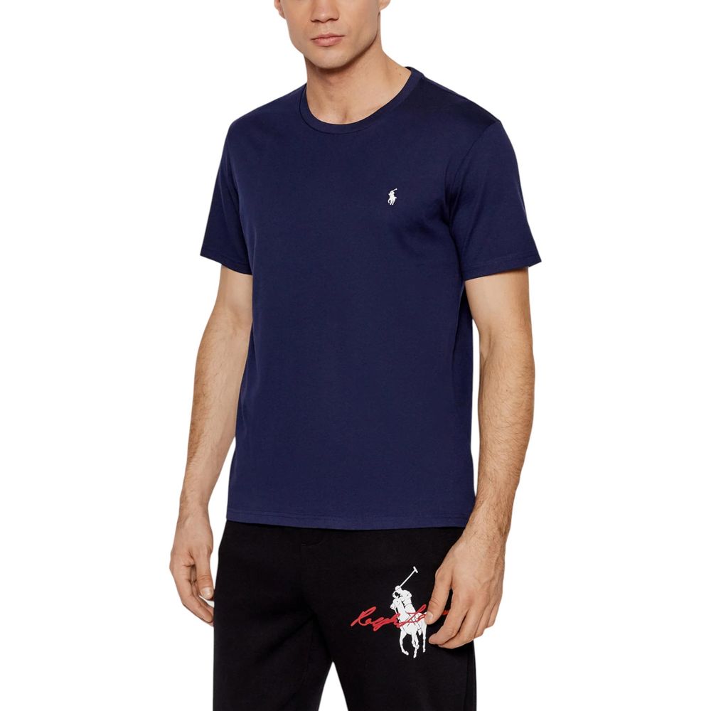 T-shirt en coton bleu de la marque Ralph Lauren, coupe classique avec logo discret sur la poitrine.