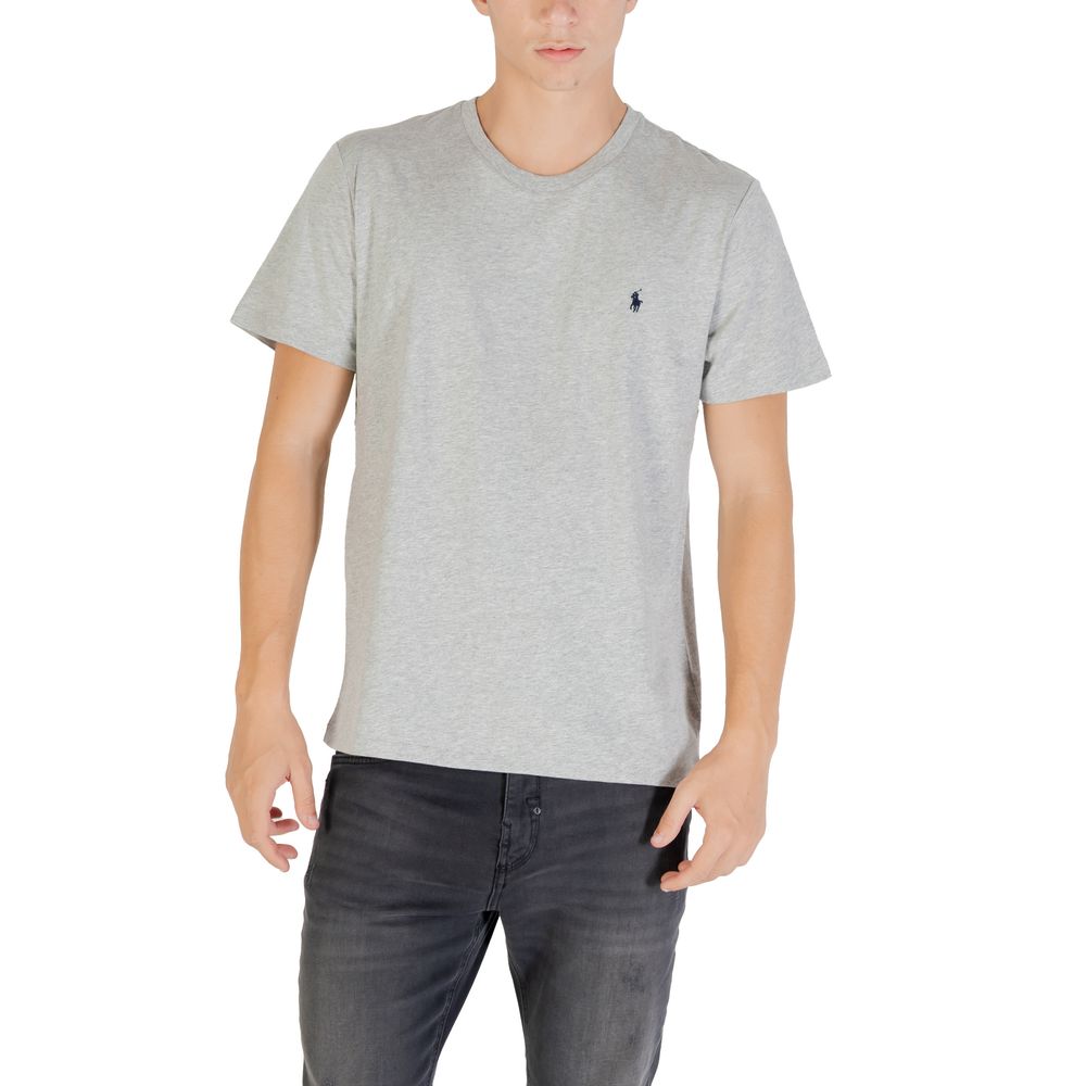 T-shirt en coton gris Ralph Lauren, coupe classique, logo Ralph Lauren brodé sur la poitrine, devant.