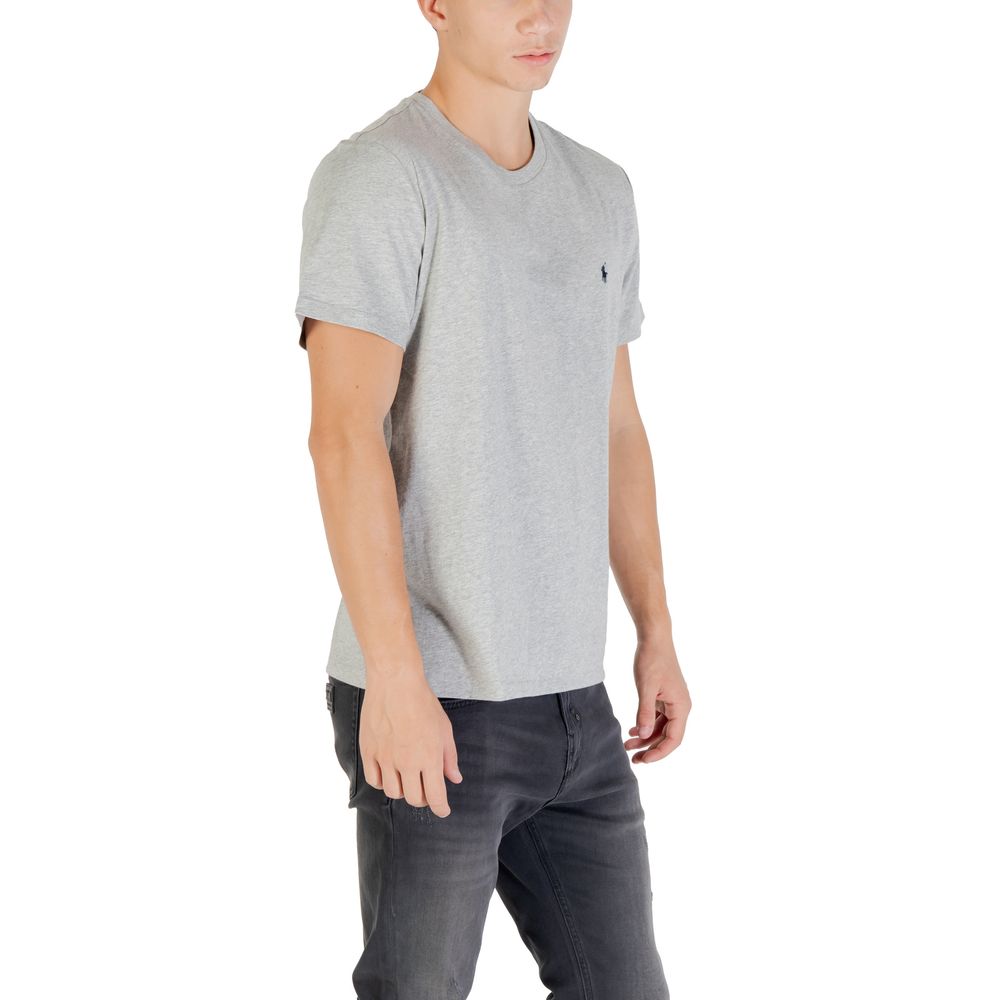 T-shirt en coton gris Ralph Lauren, coupe classique, avec logo Ralph Lauren brodé sur la poitrine, vue de face.