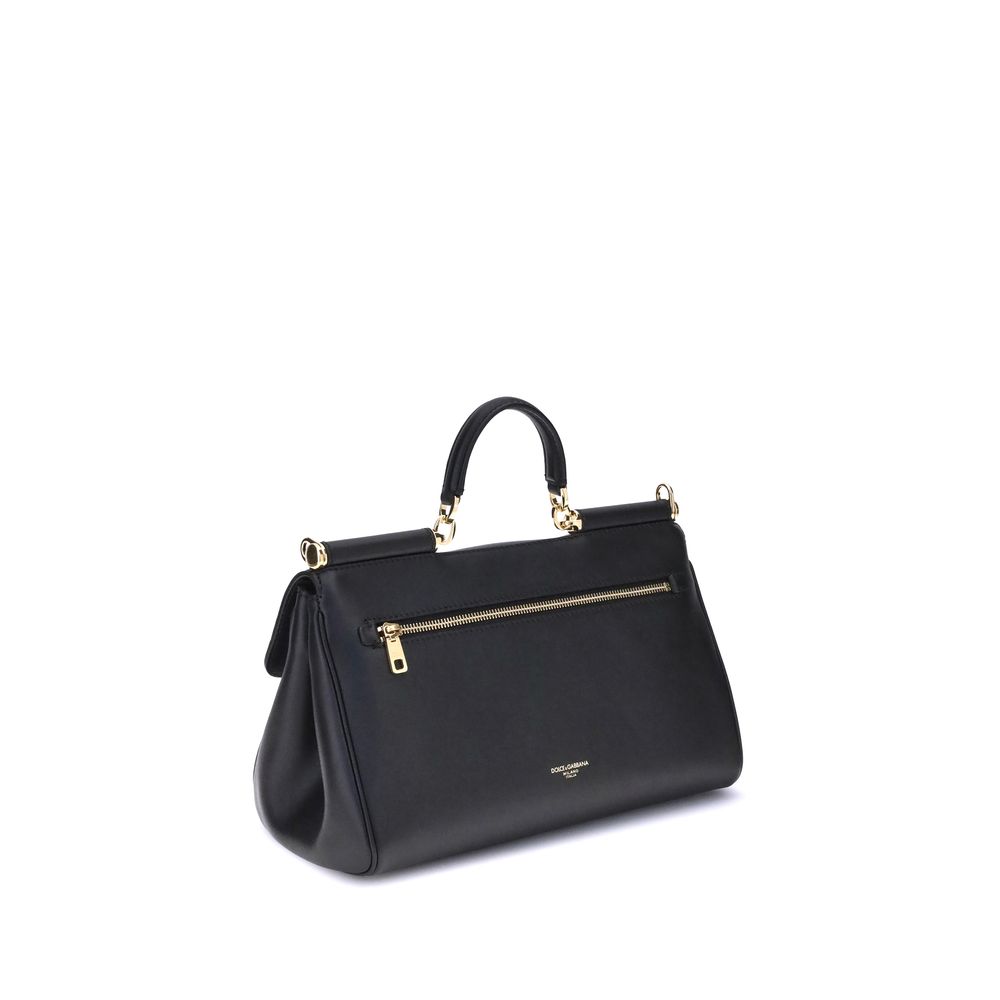 Sac à épaule Dolce & Gabbana Bos Taurus en cuir de veau noir, élégant et sophistiqué, avec détails luxueux.