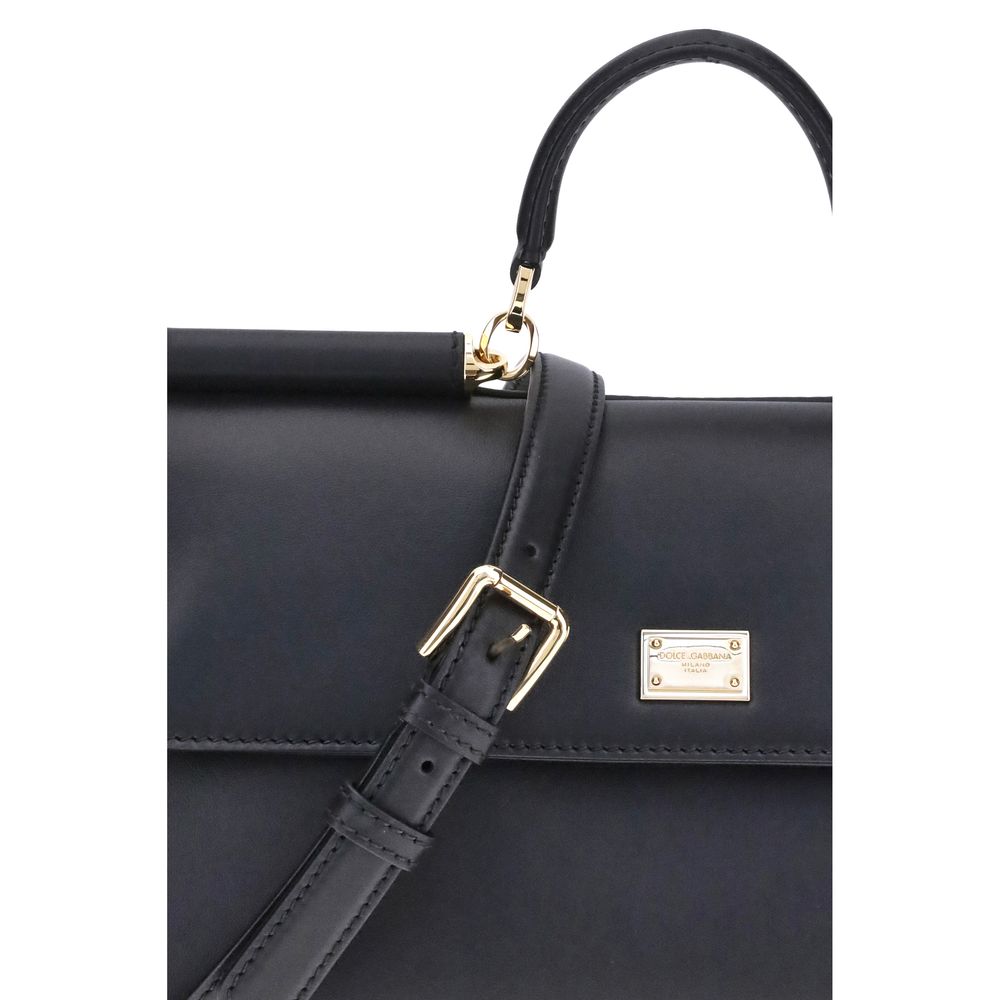 Sac à main Dolce & Gabbana Bos Taurus en cuir de veau noir, sacoche élégante avec détails sophistiqués.