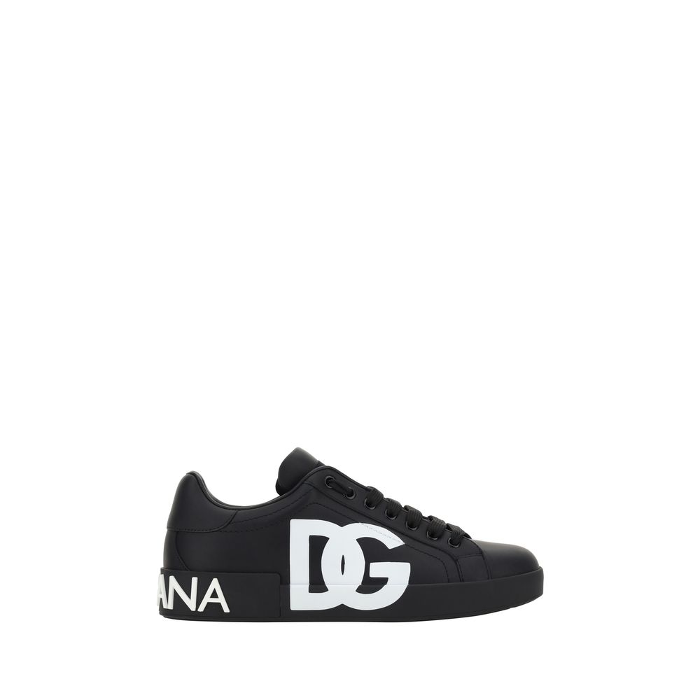 Sneakers noires en cuir de veau Dolce & Gabbana Bos Taurus, design élégant et moderne.