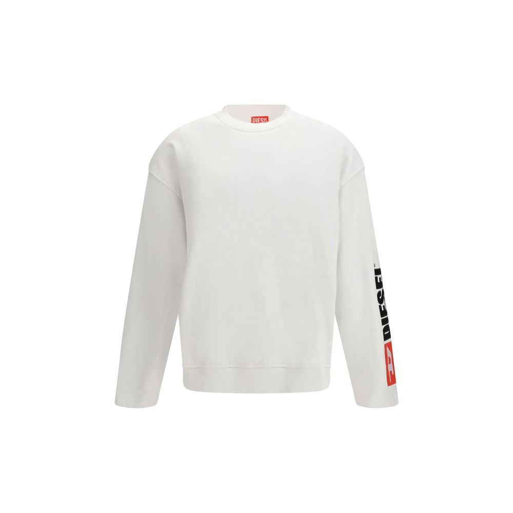 Sweat-shirt blanc en coton de la marque Diesel, vue de face, avec logo Diesel visible sur la poitrine.
