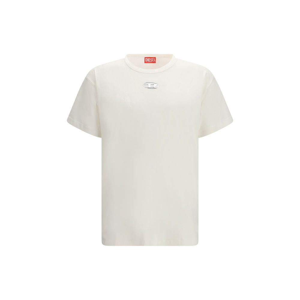 T-shirt blanc en coton Diesel pour homme, coupe classique, affichant le logo Diesel sur la poitrine.