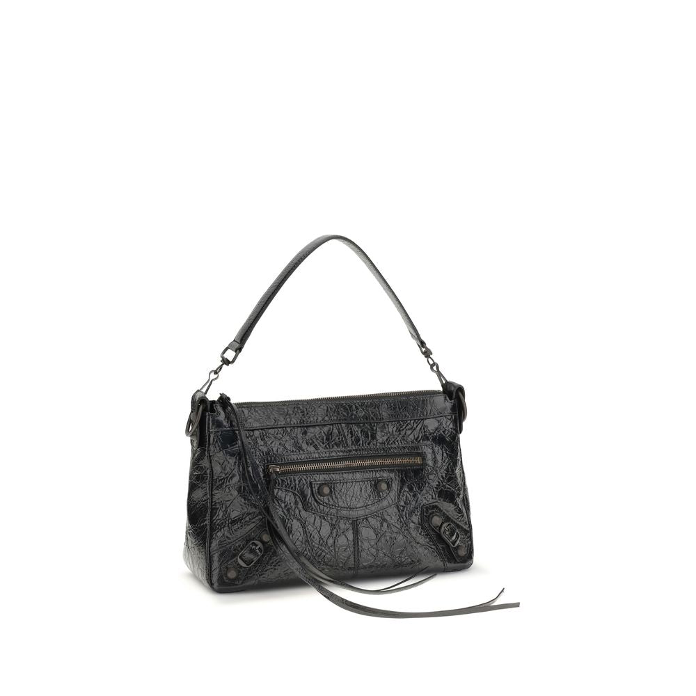 Sac à épaule Balenciaga en cuir d'agneau noir, modèle Ovis Aries avec détails élégants.