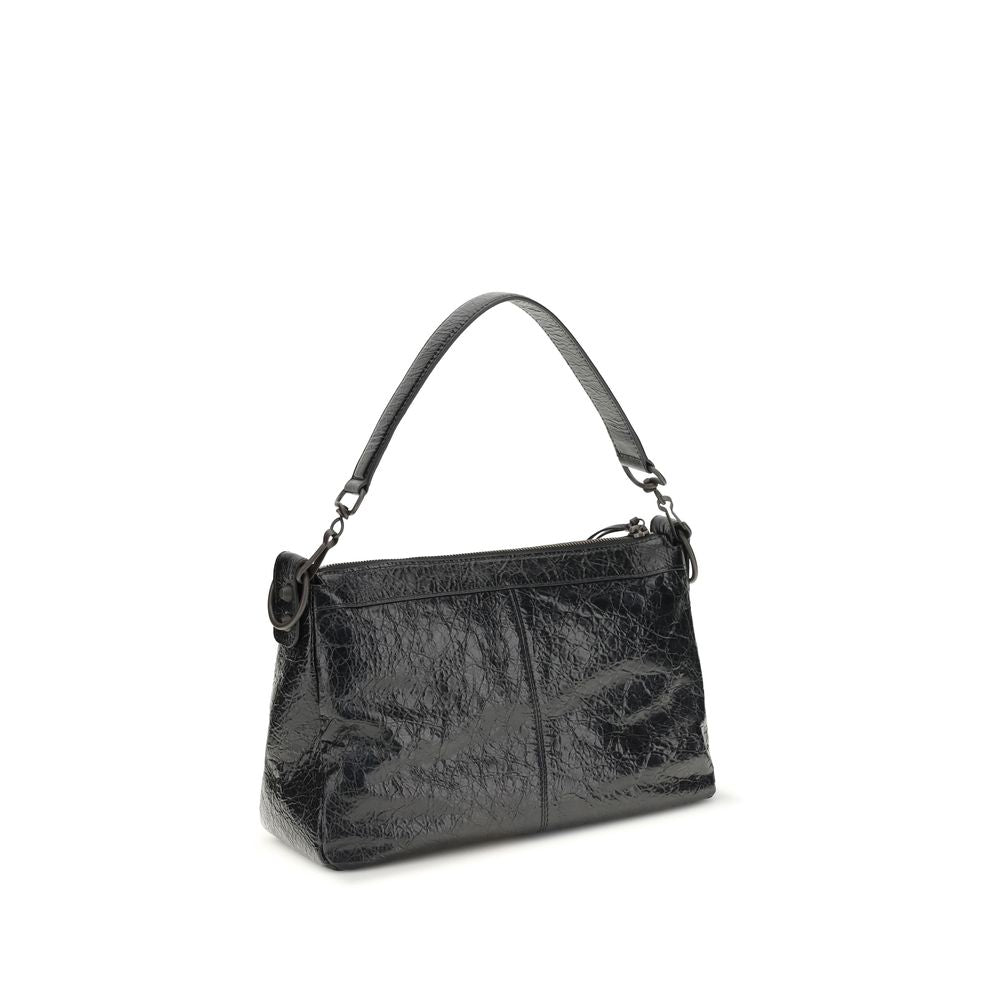 Sac à main Balenciaga noir en mouton lambskin Ovis Aries avec bandoulière et détails élégants, vue de face.