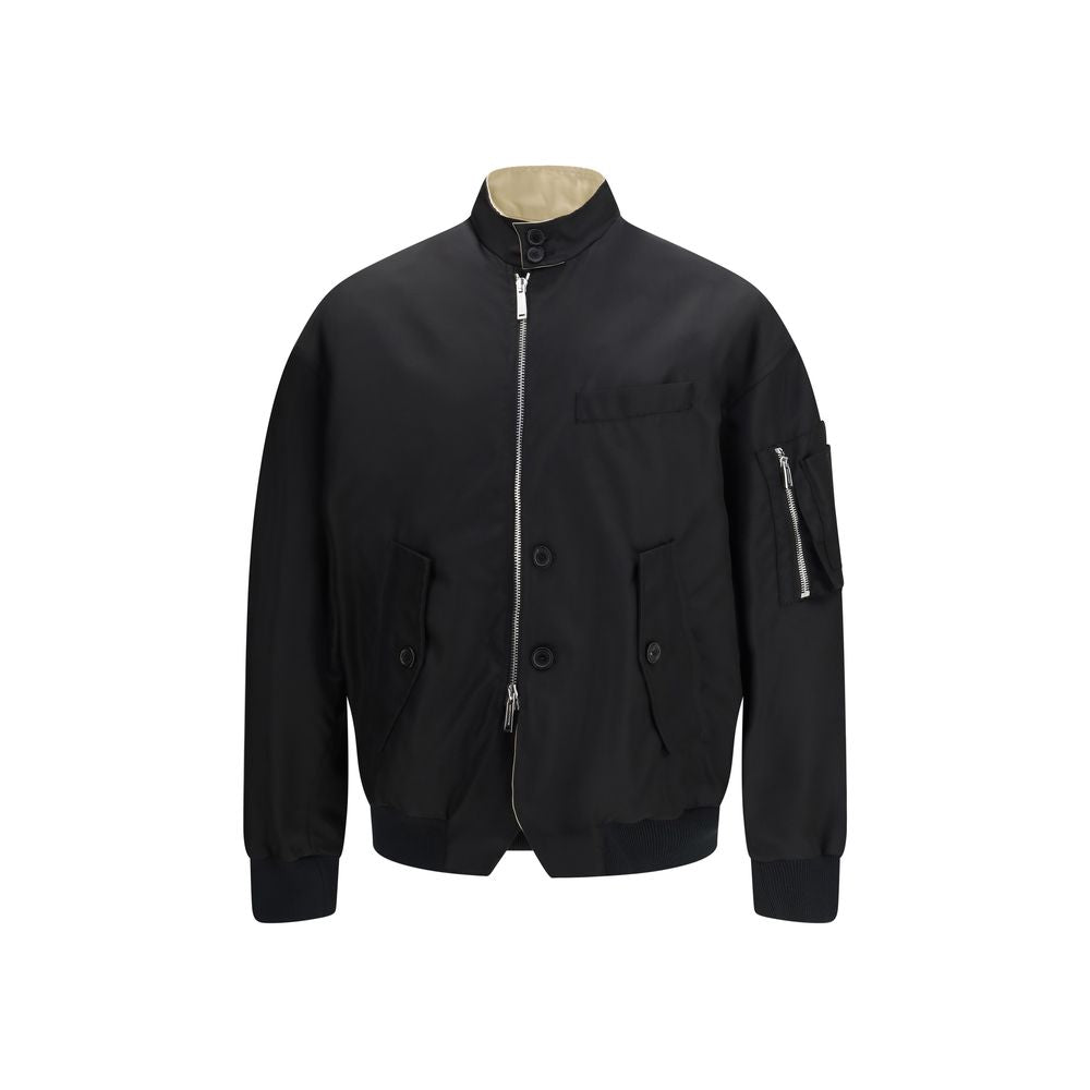 Veste bomber noire en polyamide de la marque Dsquared², vue de face avec détails de fermeture éclair et col côtelé.