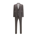 Costume gris en laine deux pièces de Dsquared², blazer et pantalon élégants, porté sur un mannequin dans un environnement neutre.