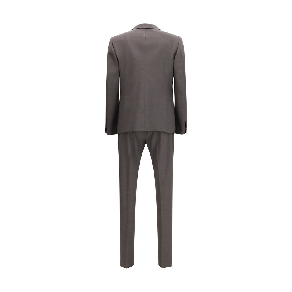 Costume gris en laine deux pièces de Dsquared², blazer et pantalon élégants, porté sur un mannequin.