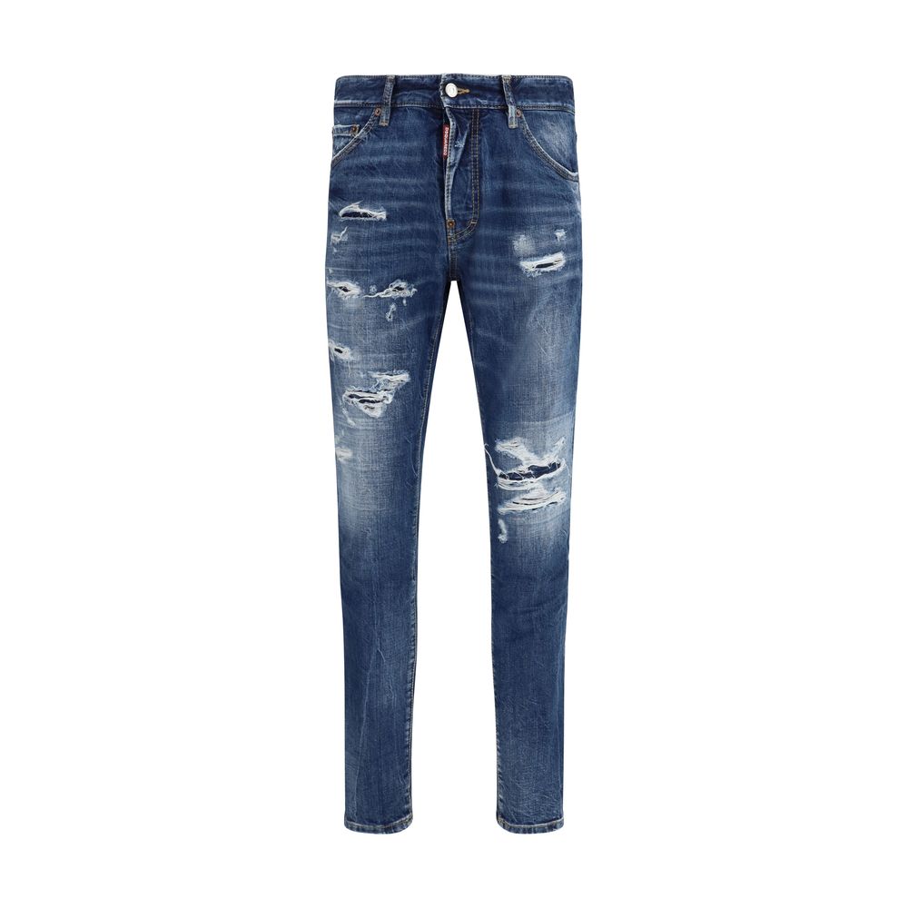 Jeans slim en coton bleu de la marque Dsquared², coupe ajustée, visible en détail dans l’image.