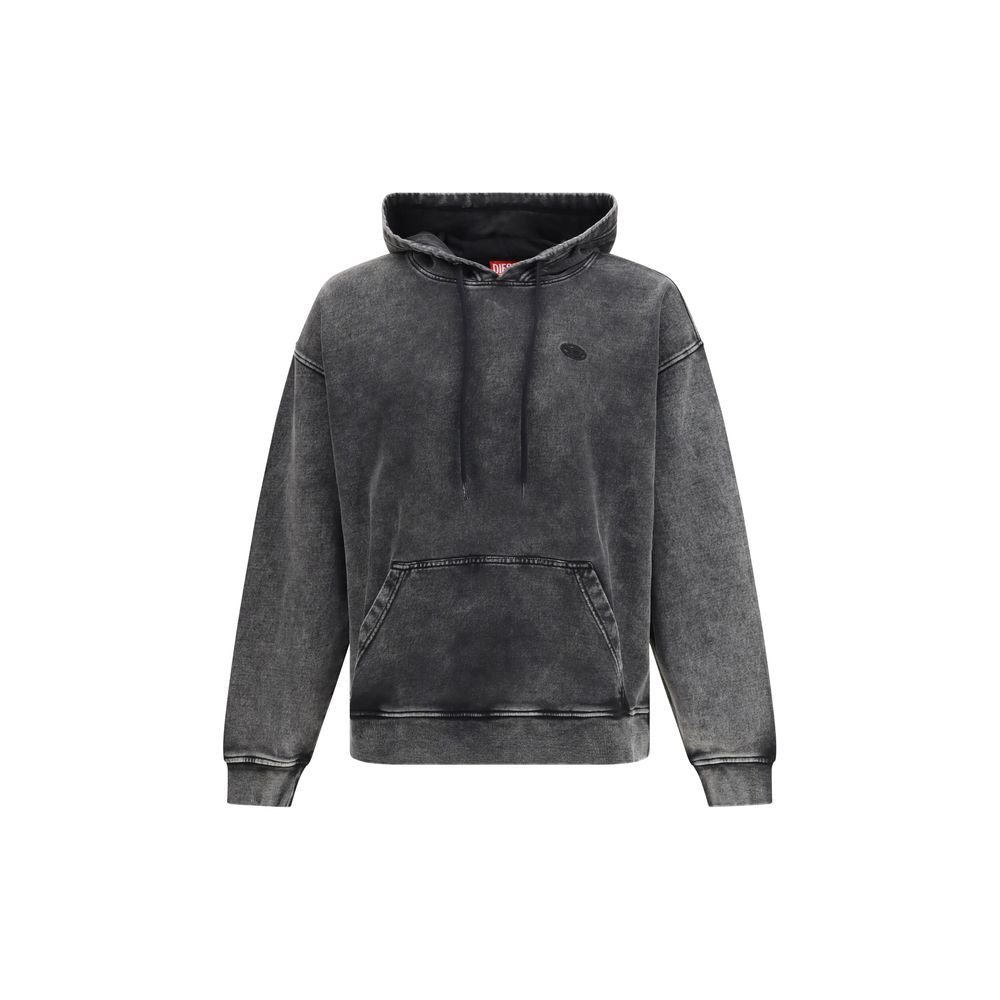 Sweat-shirt en coton noir de la marque Diesel avec logo discret, porté de façon décontractée.