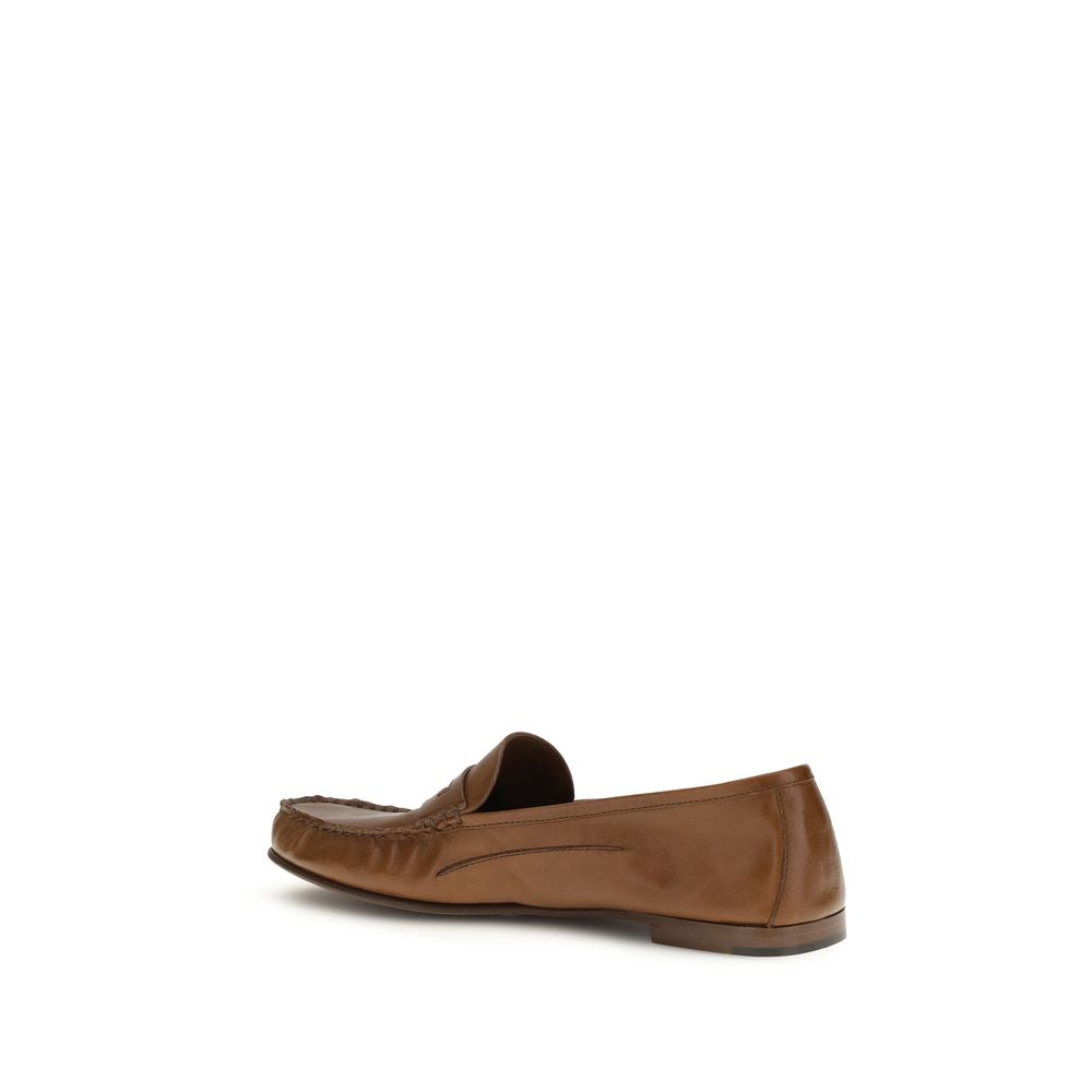Mocassins slip-on en cuir de veau marron de Versace Bos Taurus, élégants et confortables, pour homme.