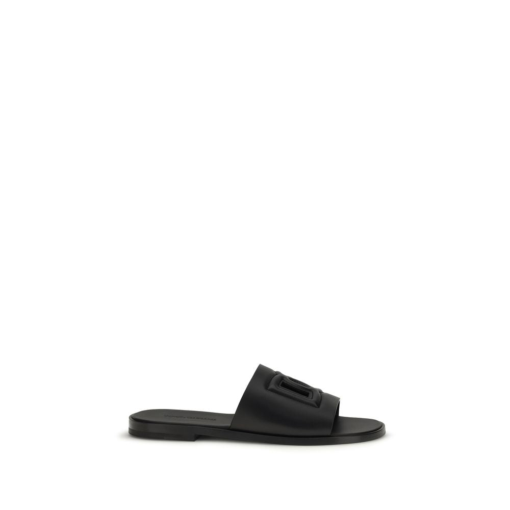 Dolce & Gabbana Schwarze Sandalen aus Kalbsleder Bos Taurus