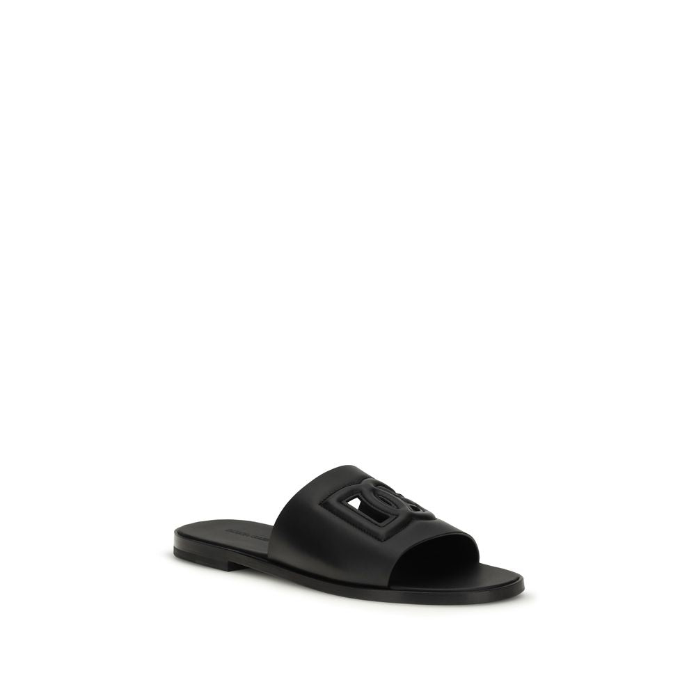 Dolce & Gabbana Schwarze Sandalen aus Kalbsleder Bos Taurus