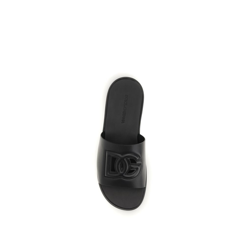 Dolce & Gabbana Schwarze Sandalen aus Kalbsleder Bos Taurus