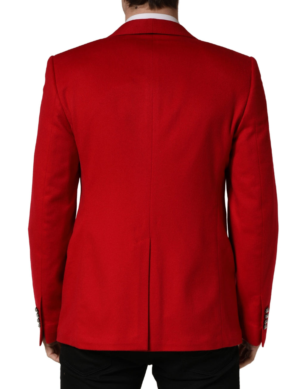 Veste blazer en cachemire rouge Dolce & Gabbana à boutonnière simple, vue de face, élégante et sophistiquée.