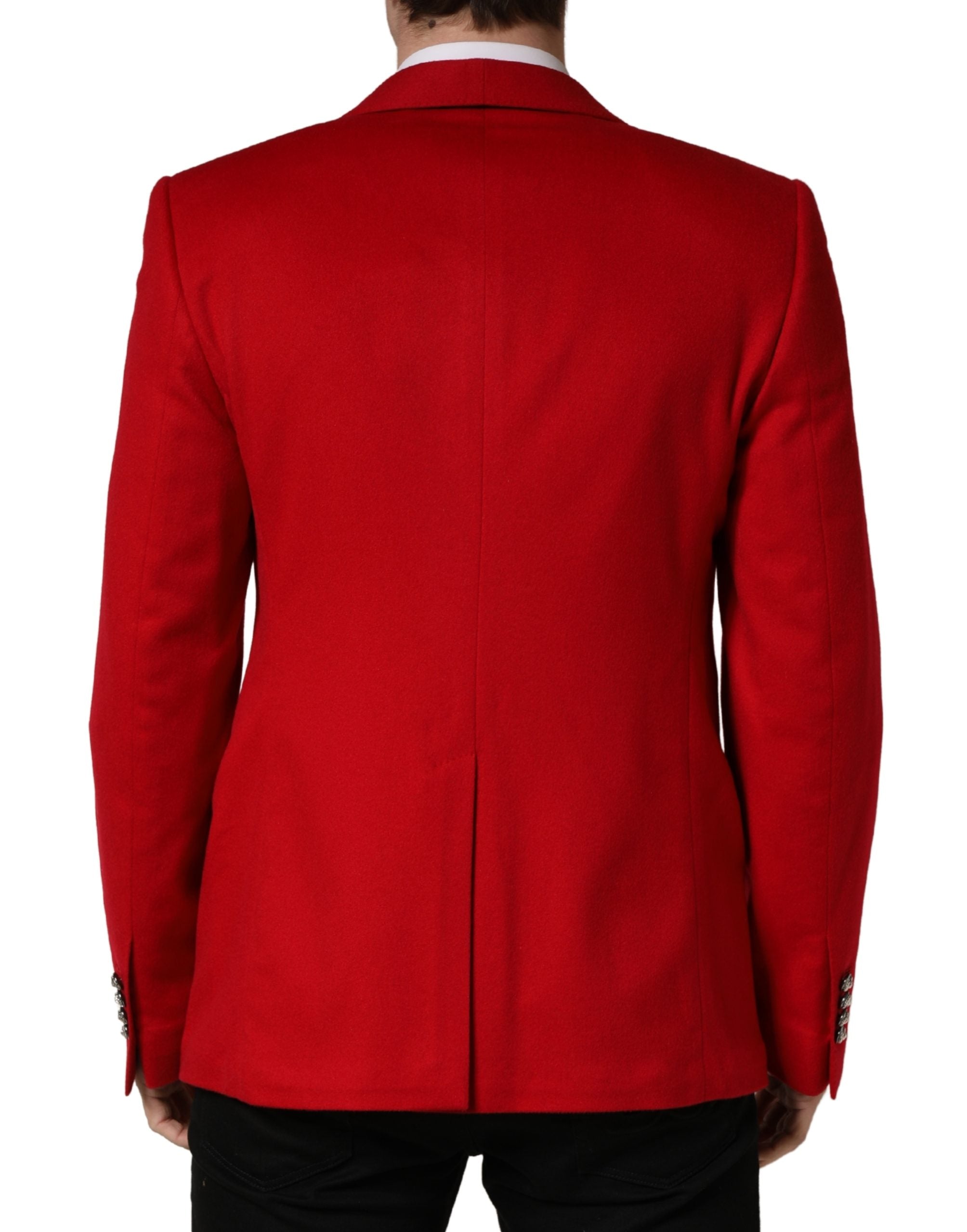 Veste blazer en cachemire rouge Dolce & Gabbana à boutonnière simple, vue de face, élégante et sophistiquée.