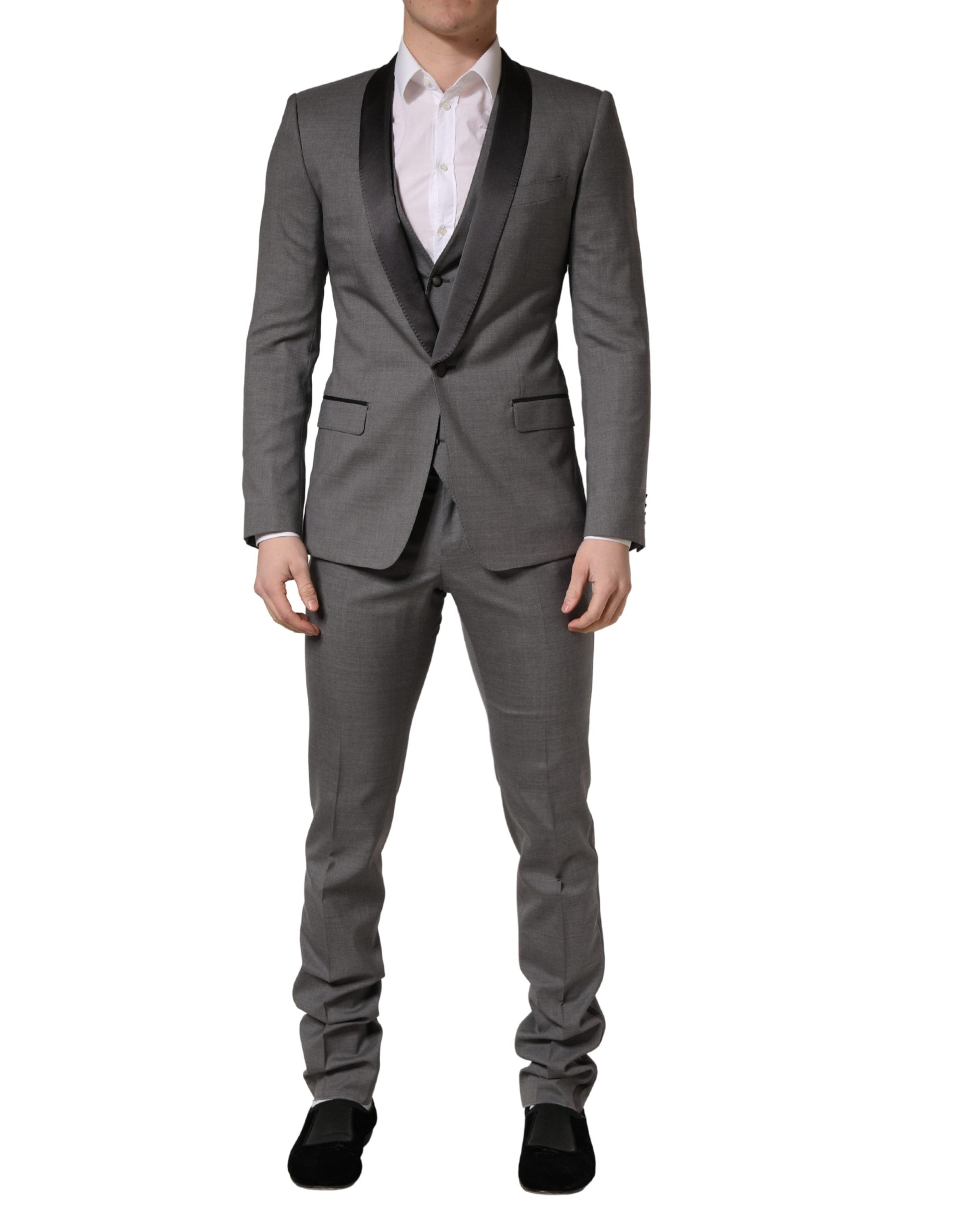 Costume trois pièces en laine gris Dolce & Gabbana avec veste à un bouton et pantalon, élégant et sophistiqué.