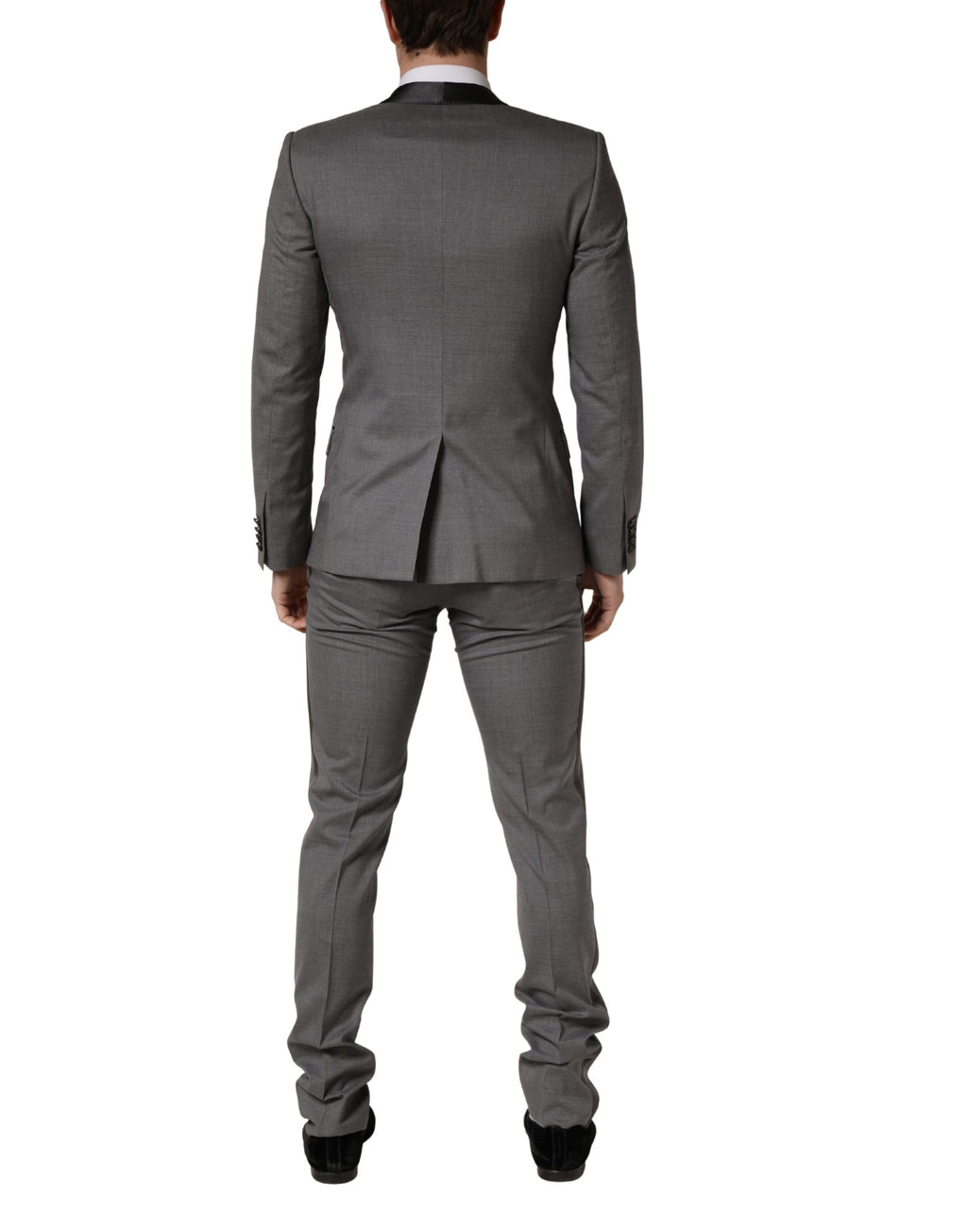 Costume homme gris en laine Dolce & Gabbana à un bouton, costume trois pièces, veste à boutonnière simple, style élégant.