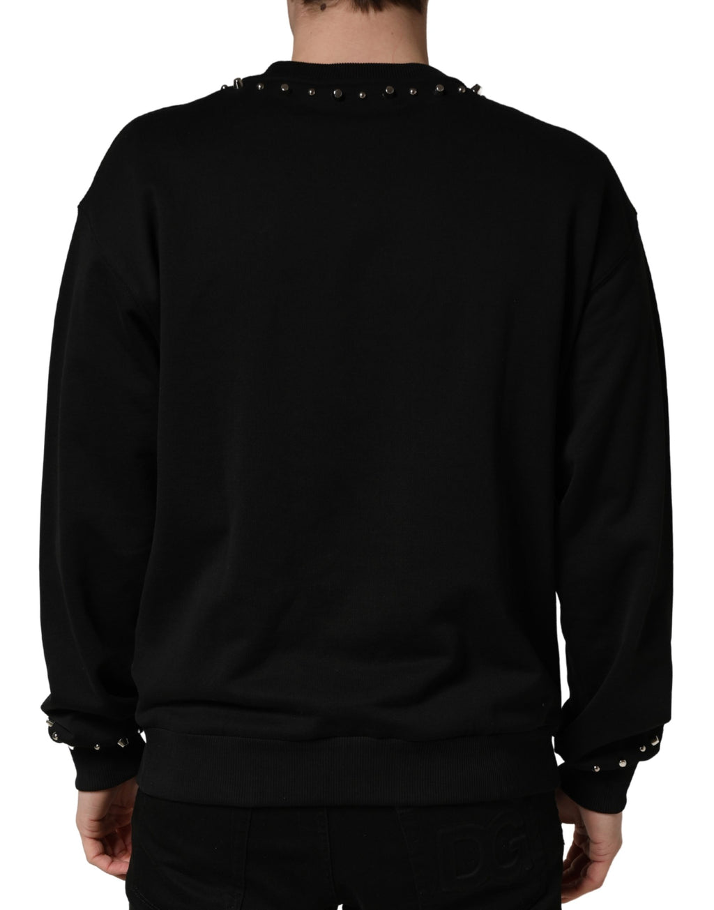 Sweat-shirt en coton noir Dolce & Gabbana avec embellissements, style décontracté et détails élégants pour un look sophistiqué.