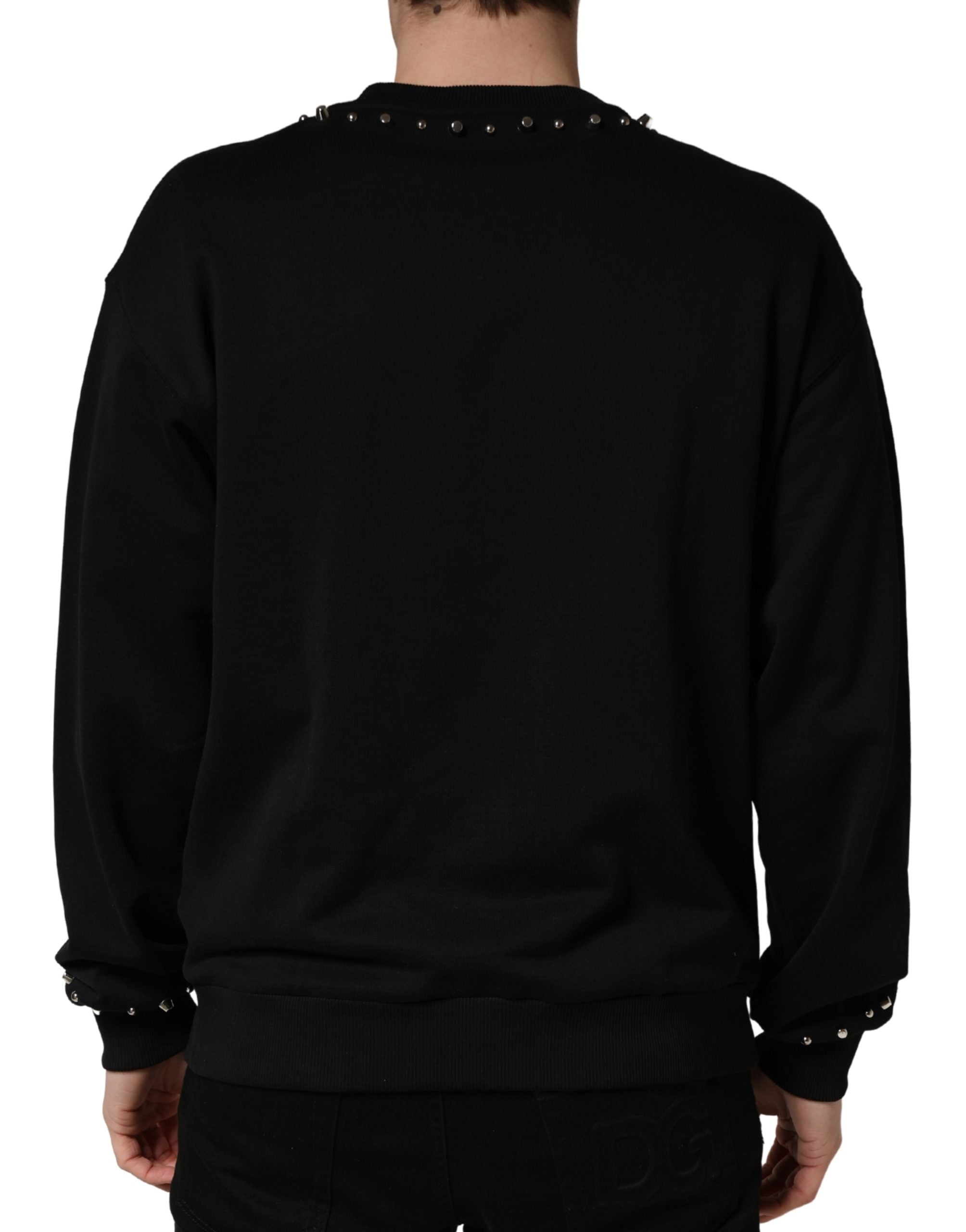 Sweat-shirt en coton noir Dolce & Gabbana avec embellissements, style décontracté et détails élégants pour un look sophistiqué.