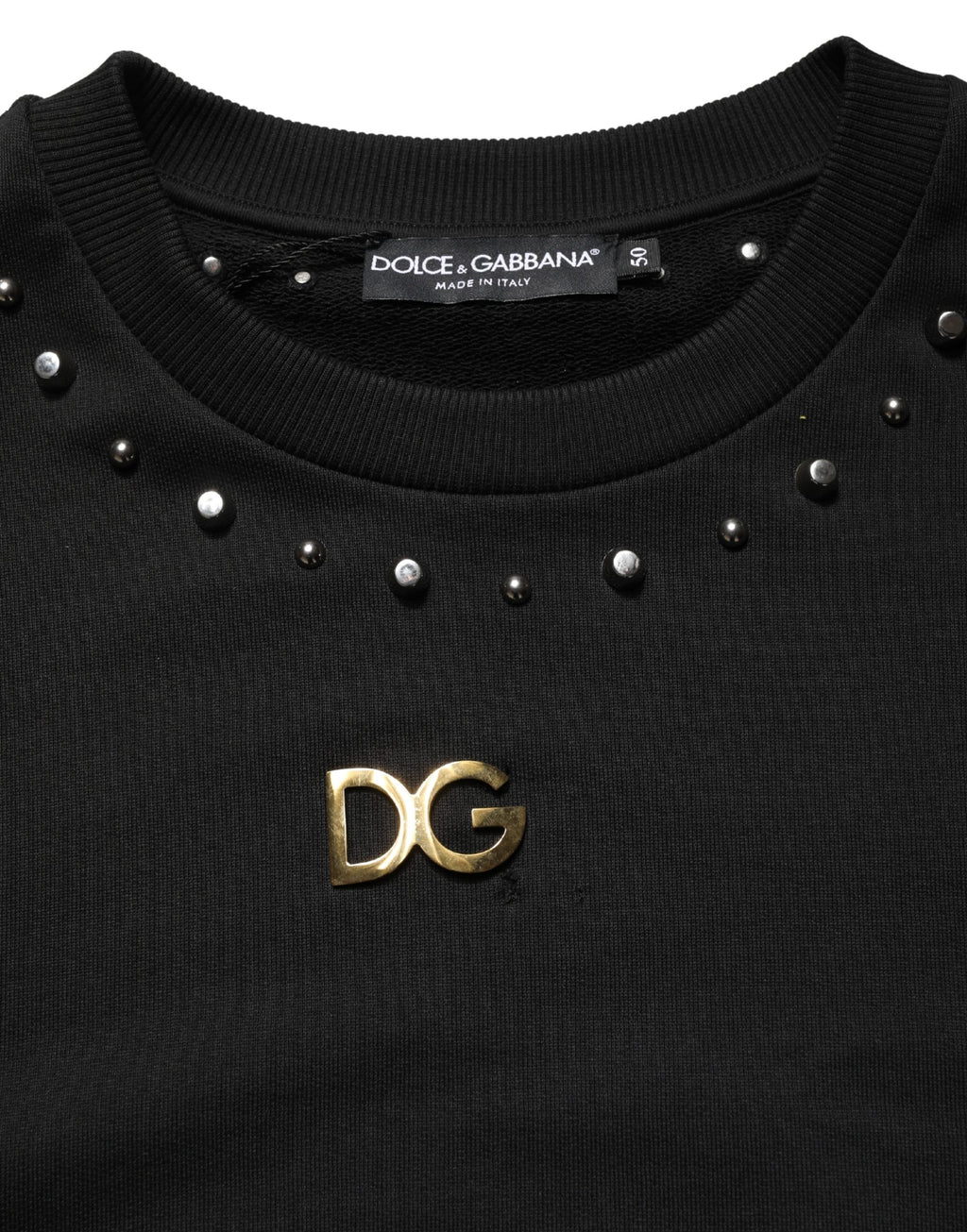 Sweat-shirt en coton noir Dolce & Gabbana avec embellissements, style décontracté et détails sophistiqués.