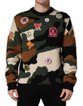 Pull en laine Dolce & Gabbana à motif camouflage multicolore, tricot intarsia, pull-over élégant et coloré.