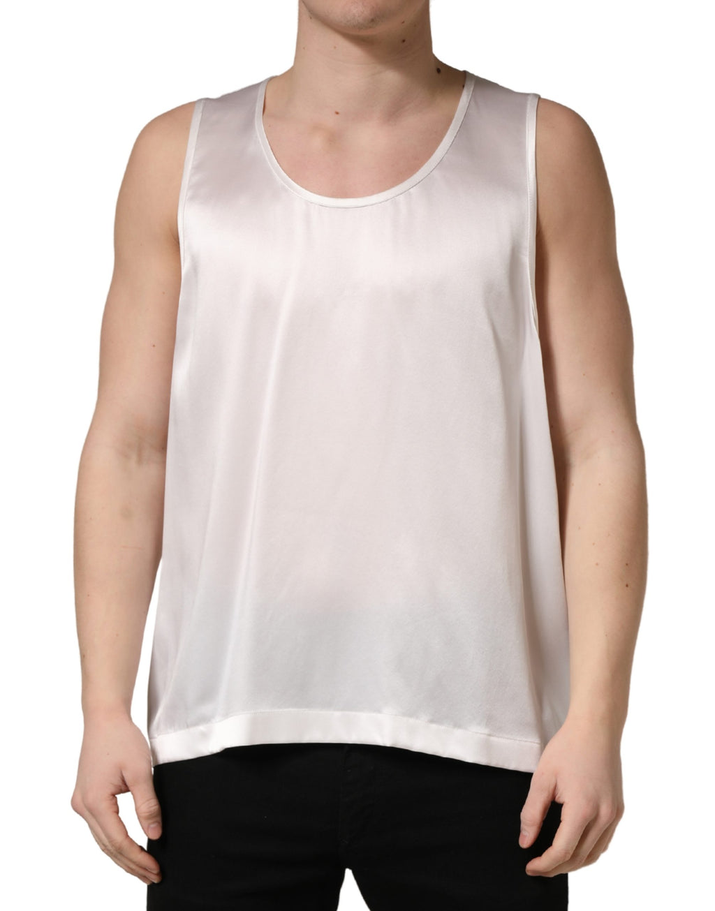 T-shirt sans manches en satin de polyester blanc de Dolce & Gabbana, style élégant et moderne pour femme.