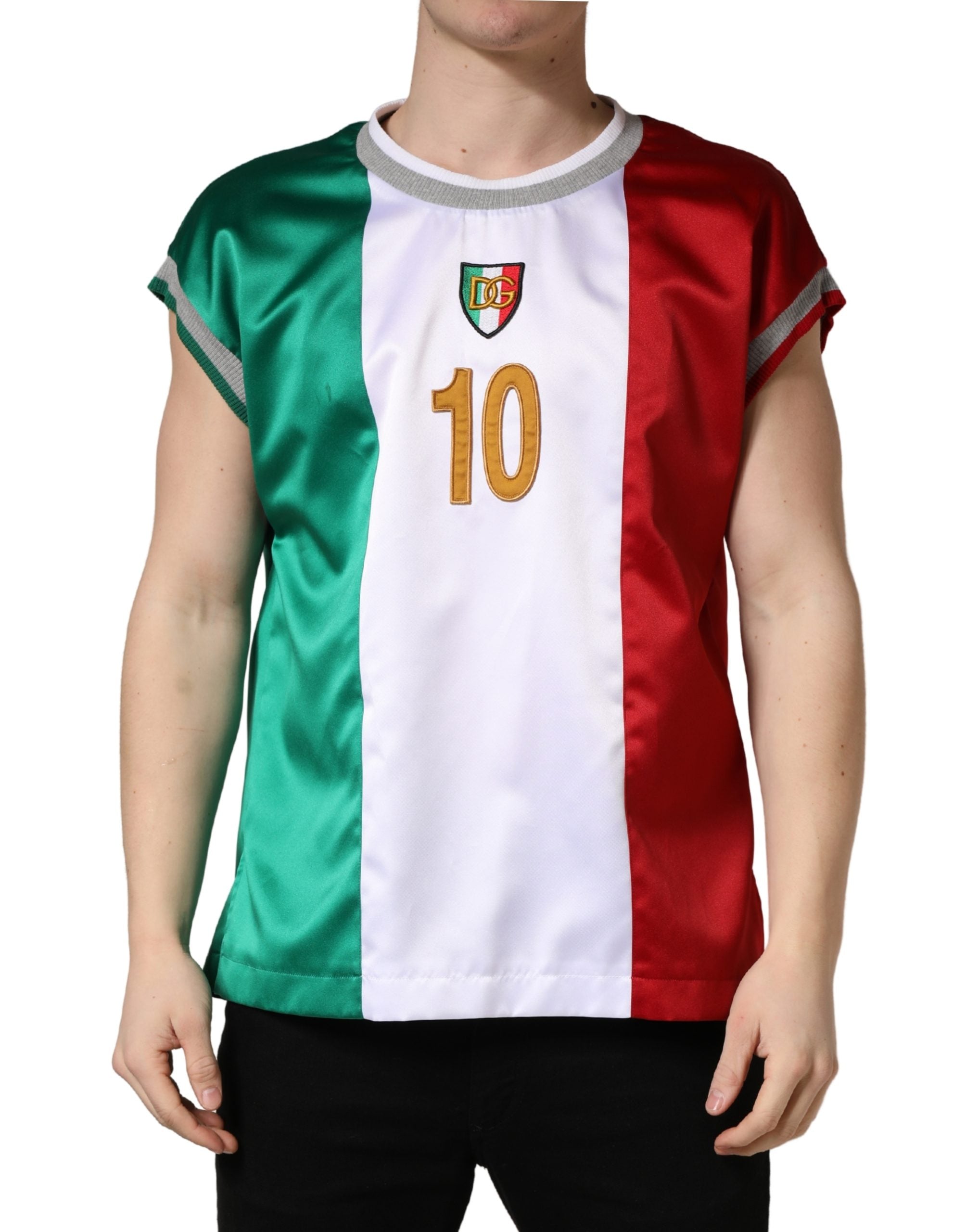 Débardeur en satin Dolce & Gabbana Multicolor Italia DG Logo, avec logo coloré sur le devant, style élégant et tendance.