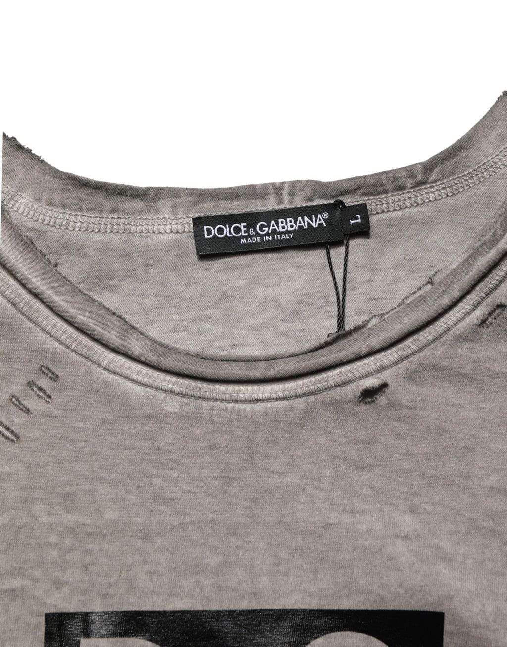 T-shirt gris Dolce & Gabbana avec logo DG imprimé, col rond en coton, vue de face.