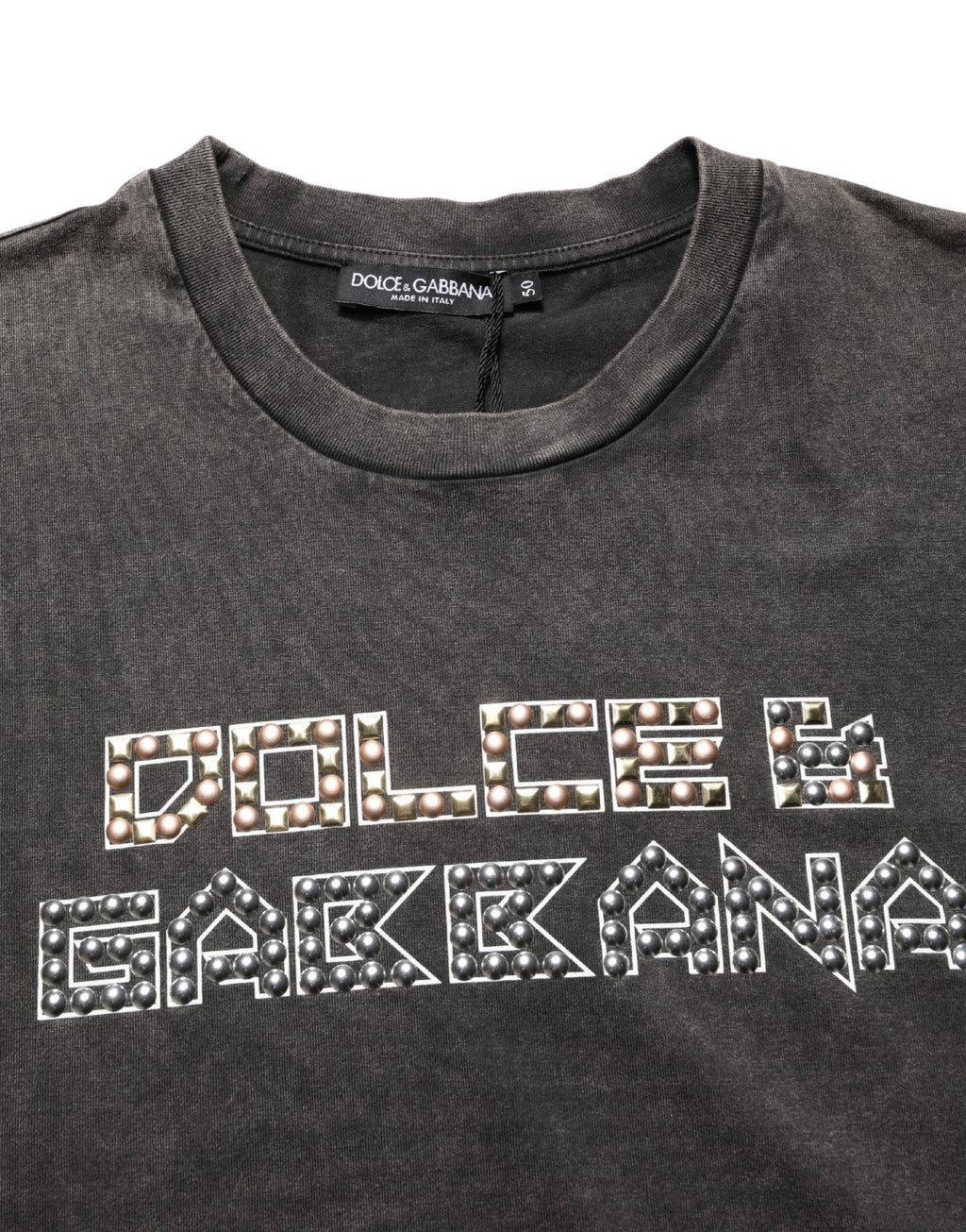 T-shirt homme gris Dolce & Gabbana avec logo orné, col rond, coton confortable, vue de face.
