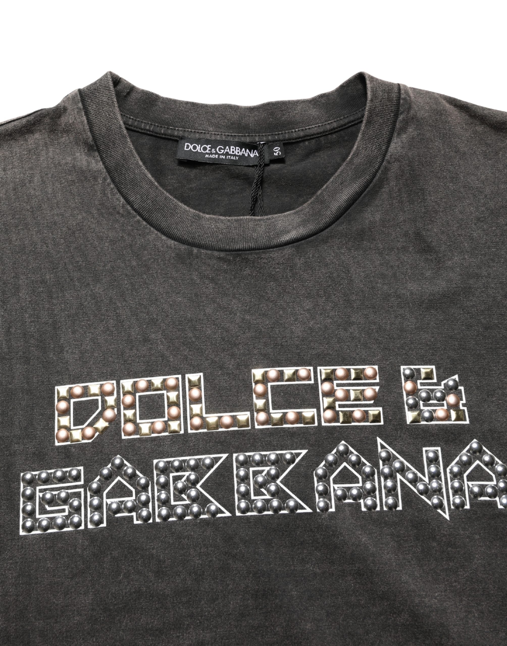 T-shirt homme gris Dolce & Gabbana avec logo orné, col rond, coton confortable, vue de face.