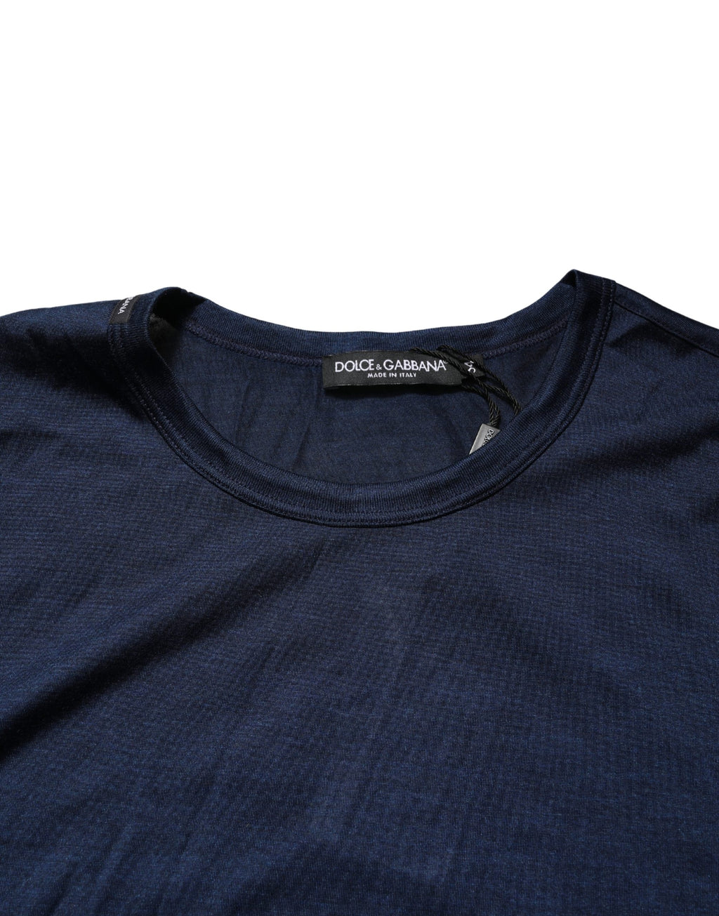 T-shirt à manches courtes en soie bleu foncé Dolce & Gabbana, col rond, style élégant et confortable.