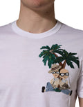 T-shirt homme blanc Dolce & Gabbana avec broderie palmier et col rond, style décontracté et tendance.
