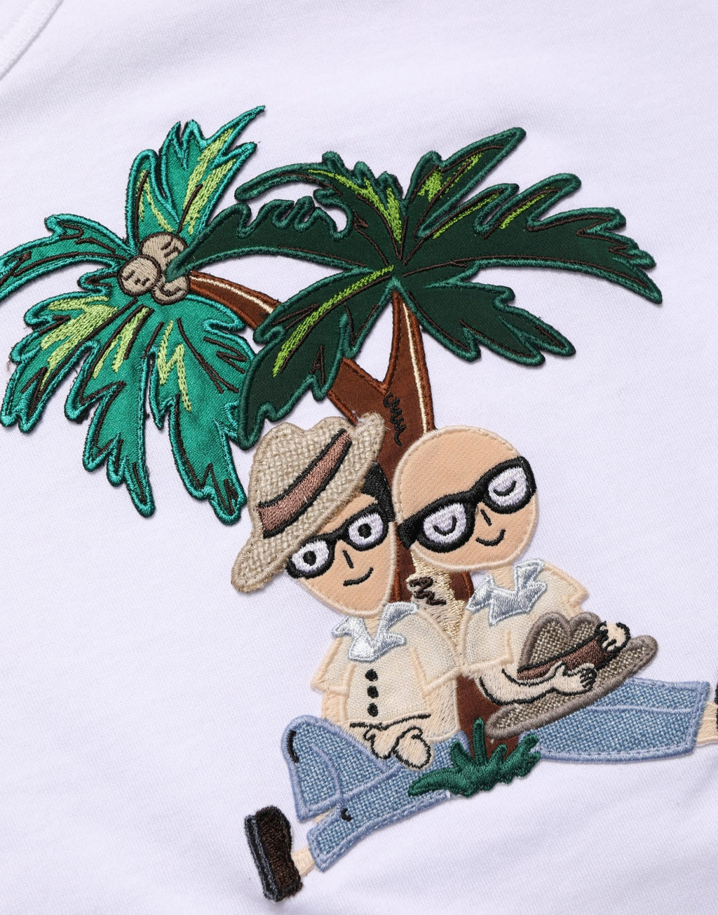 T-shirt homme blanc Dolce & Gabbana avec broderie palmier, col rond, style décontracté, en coton.