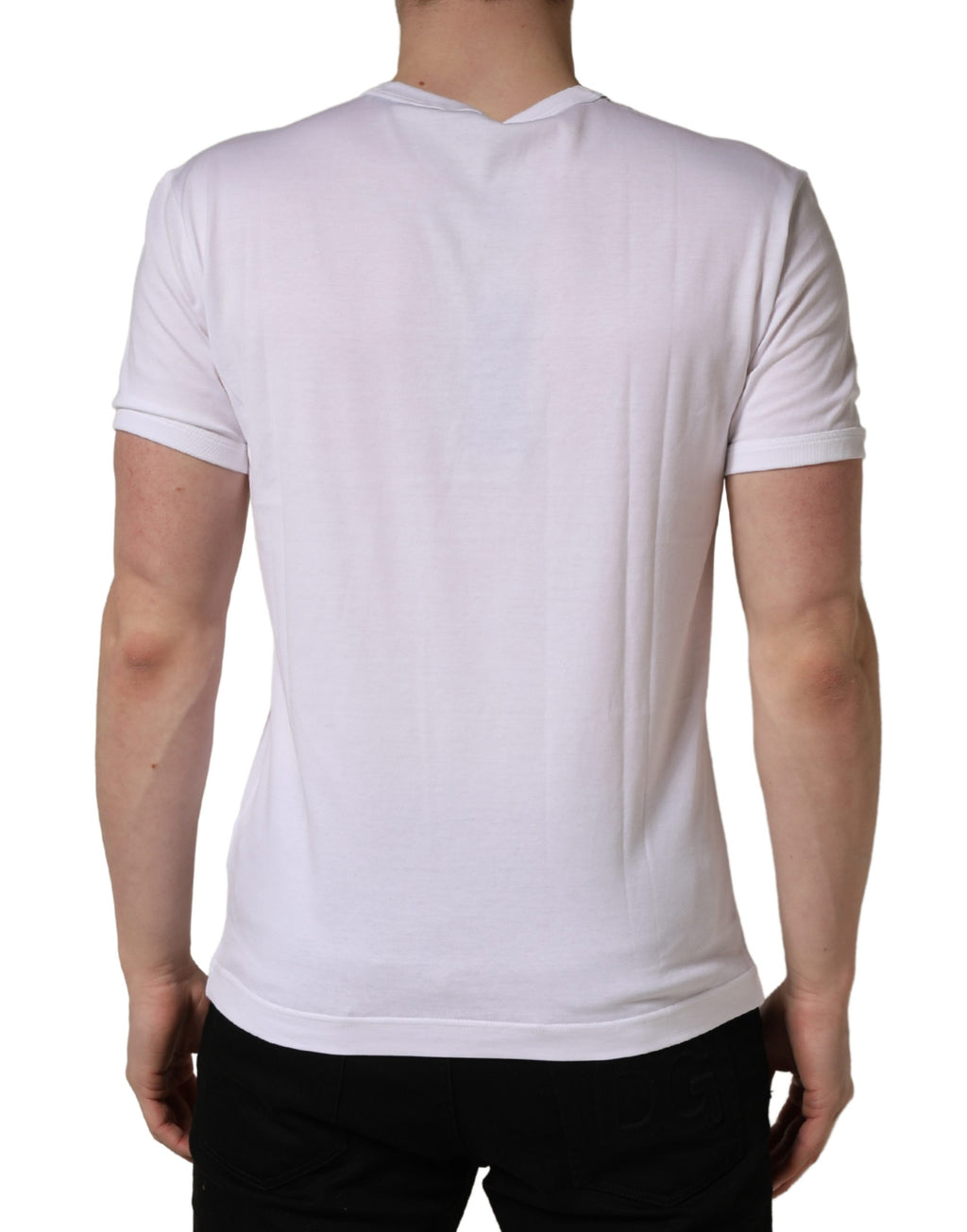 T-shirt homme blanc Dolce & Gabbana avec broderie palmier, col rond, style décontracté et élégant.