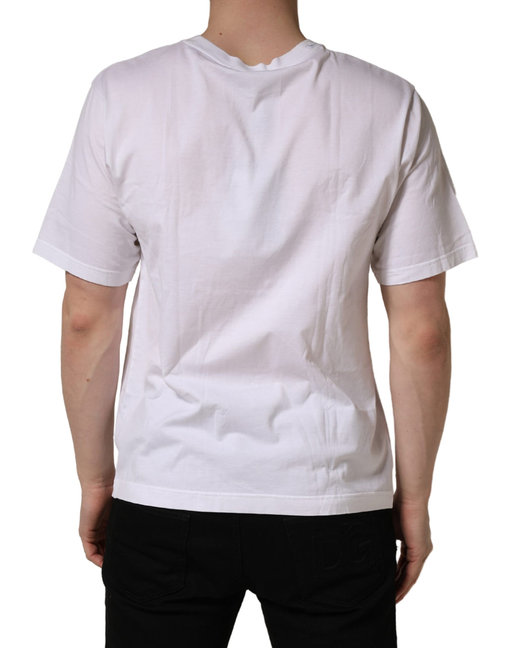 T-shirt homme blanc Dolce & Gabbana avec motif graphique et col rond, style décontracté et tendance.