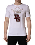 T-shirt blanc Dolce & Gabbana DG King Royal en coton avec col ras du cou, vue de face.