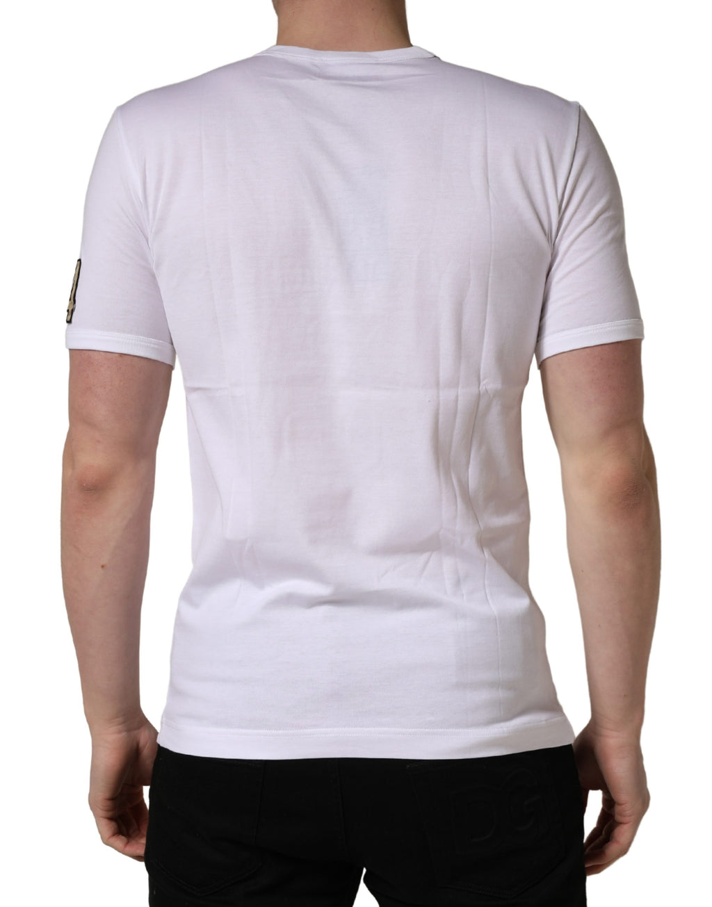 T-shirt blanc Dolce & Gabbana DG King Royal en coton avec col ras du cou, vue de face.