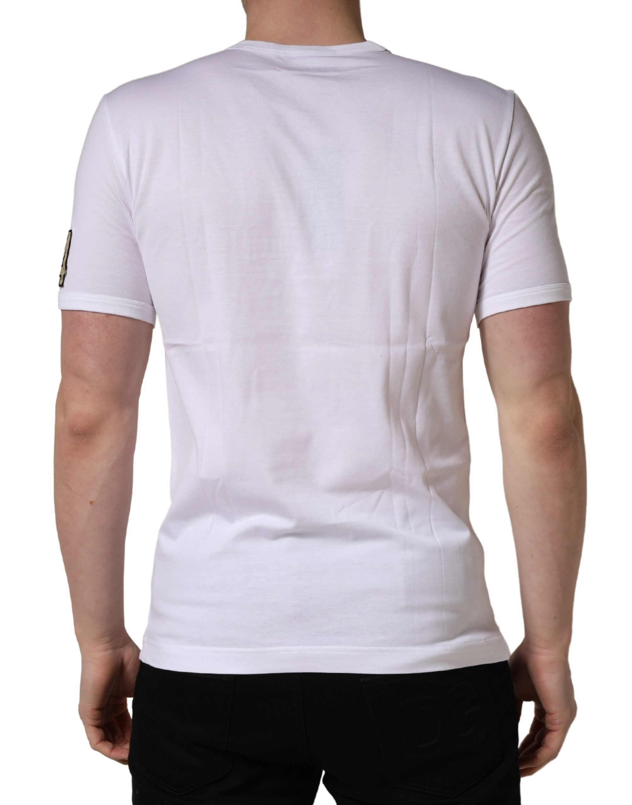 T-shirt blanc Dolce & Gabbana DG King Royal en coton avec col ras du cou, vue de face.