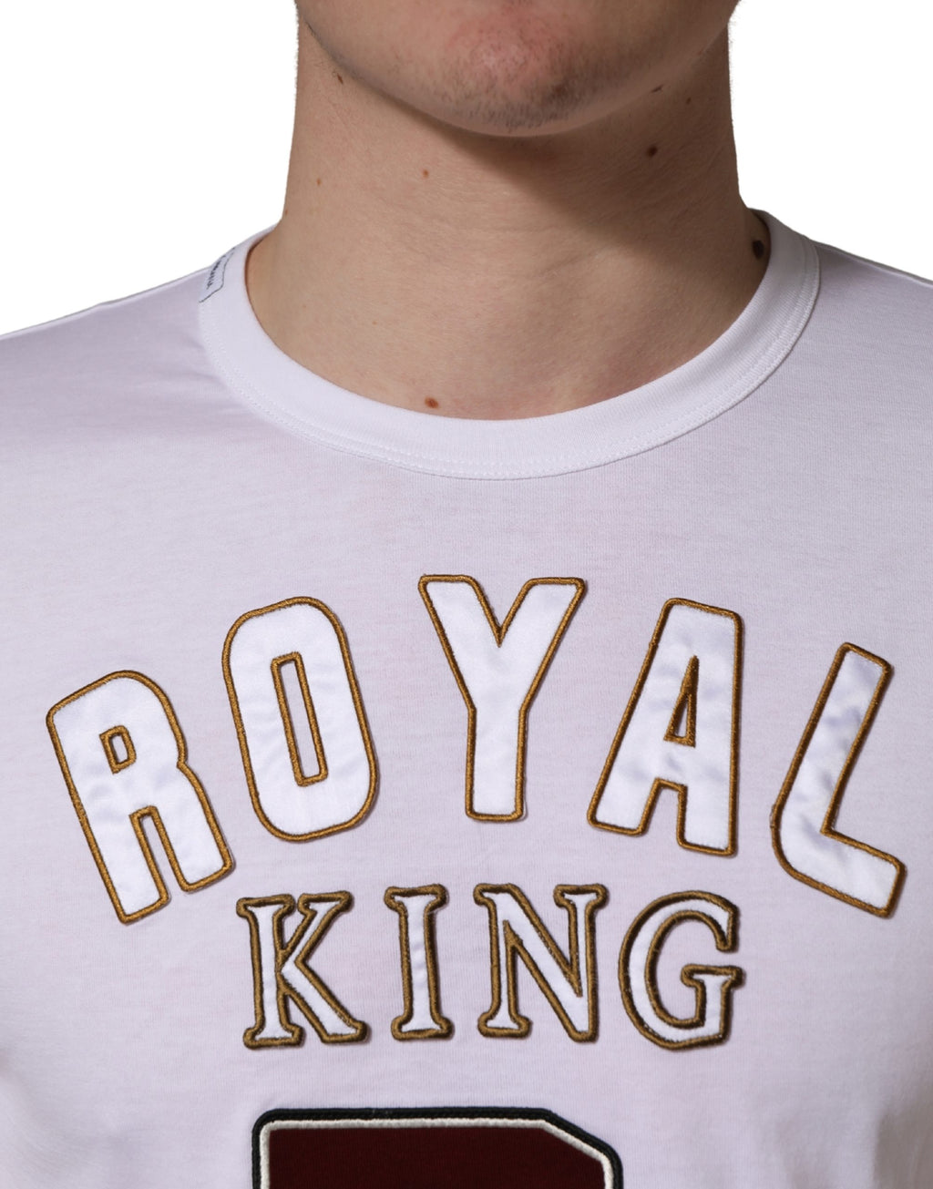 T-shirt blanc Dolce & Gabbana DG King Royal en coton avec col rond, vue de face.