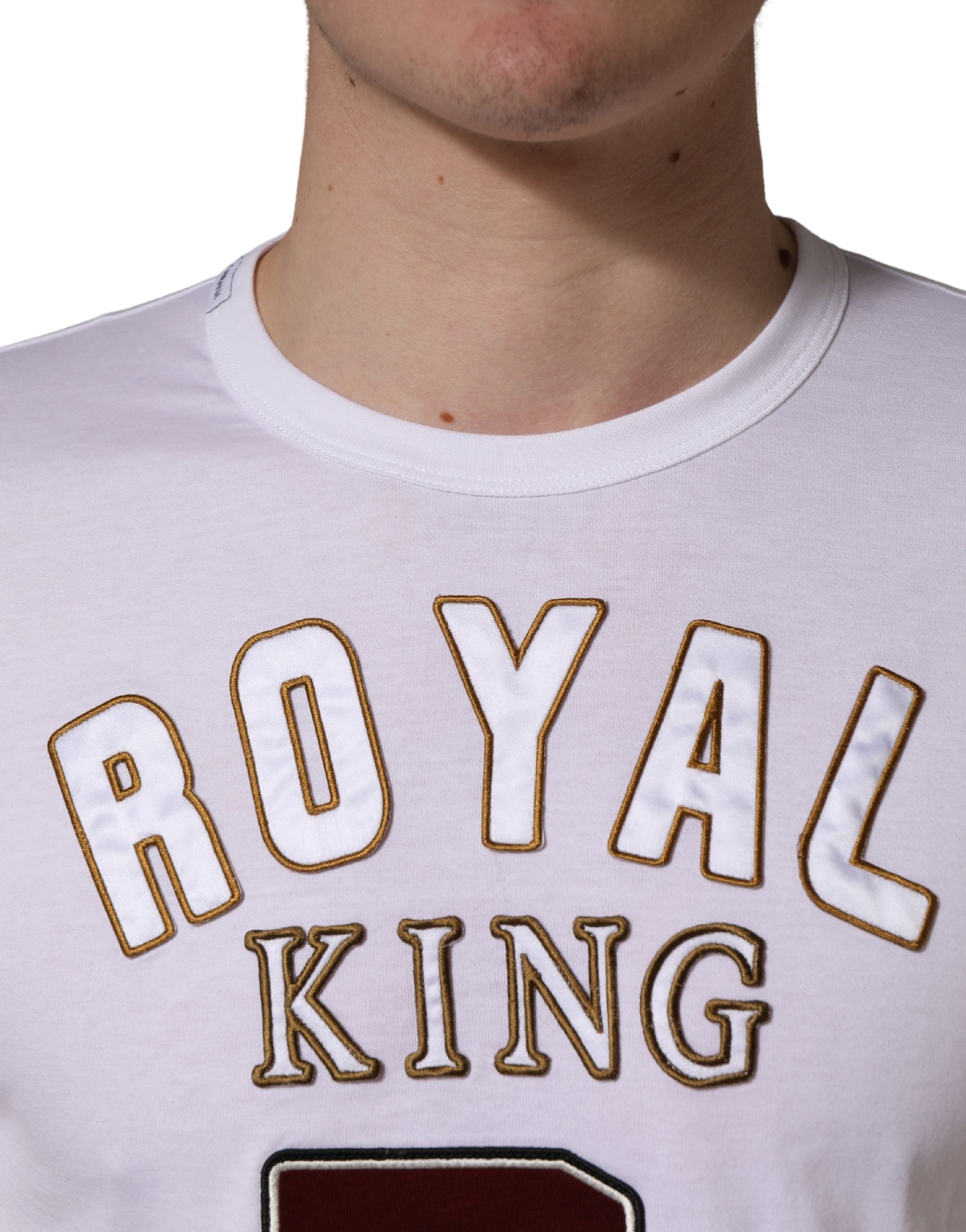 T-shirt blanc Dolce & Gabbana DG King Royal en coton avec col rond, vue de face.