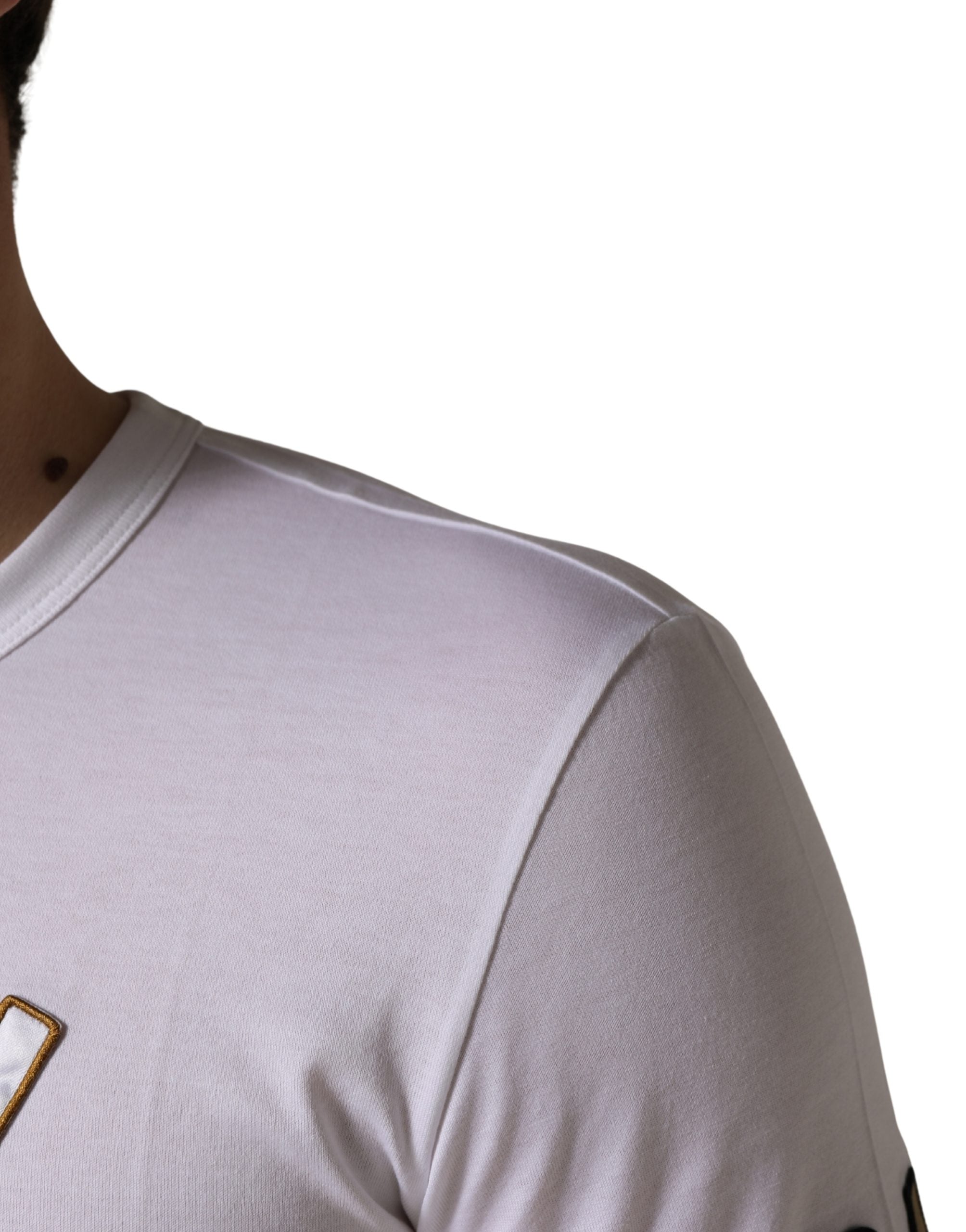 T-shirt blanc Dolce & Gabbana DG King Royal en coton avec col rond, vue de face.