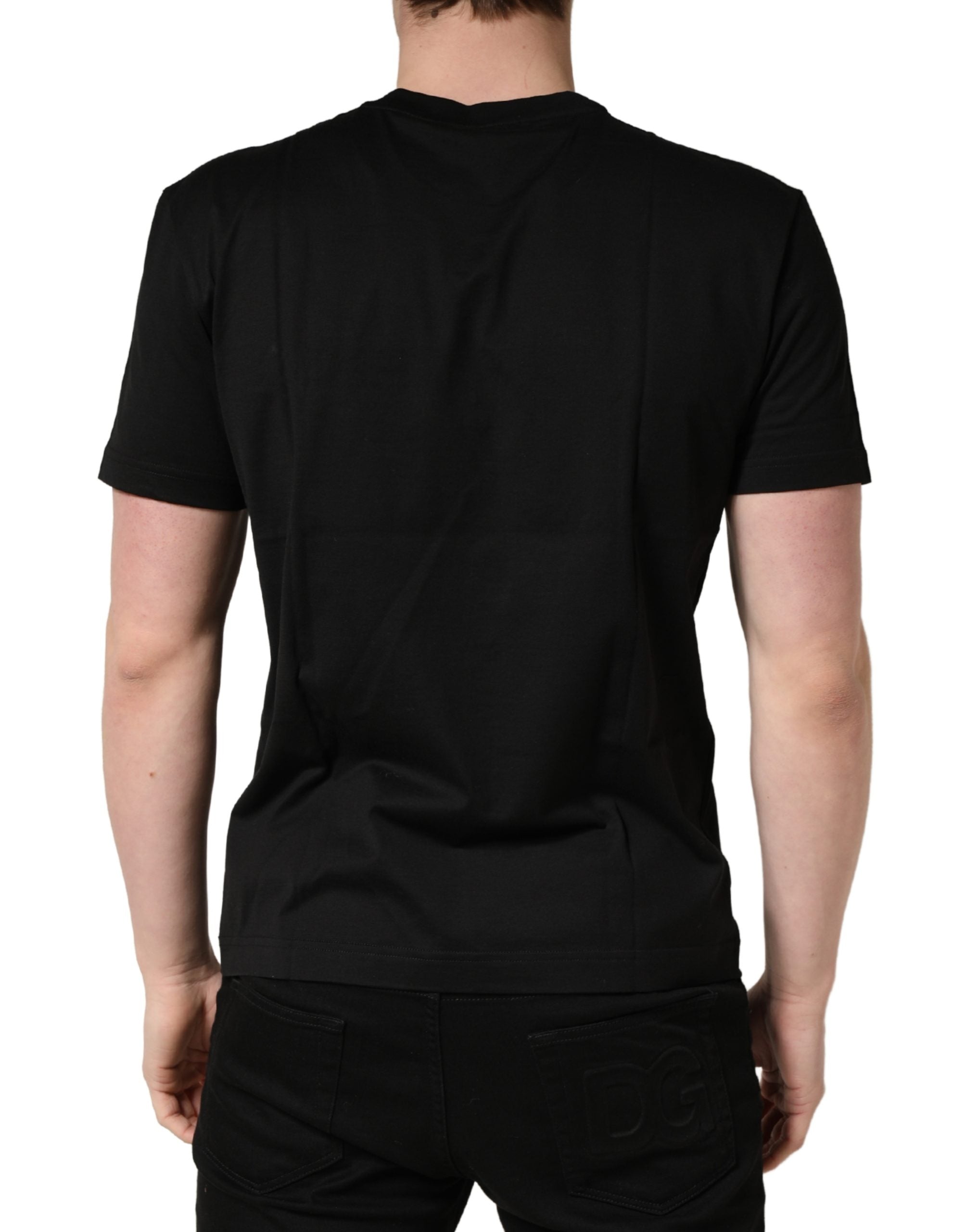 T-shirt en coton noir Dolce & Gabbana avec logo DG imprimé et col rond, vue de face.